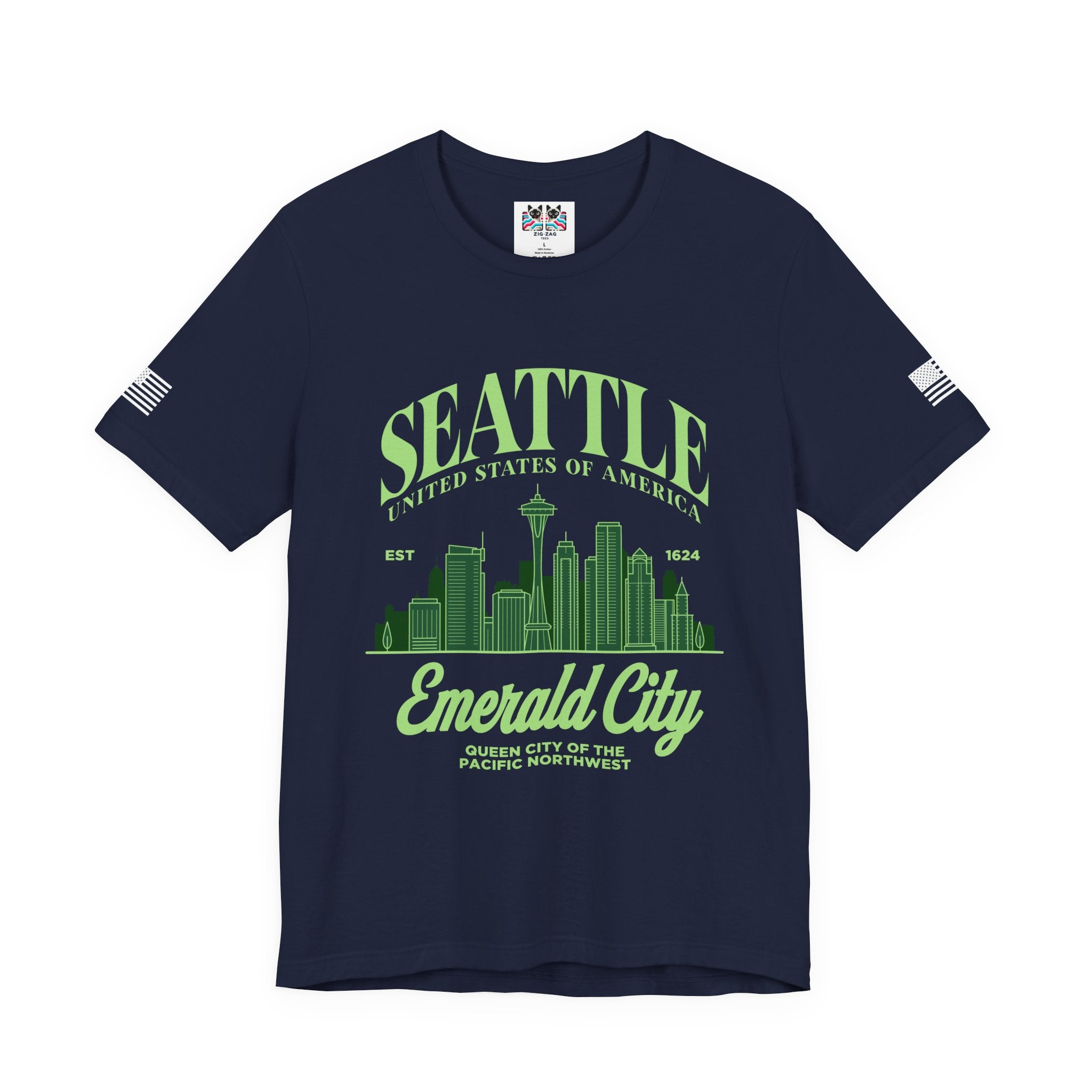 Seattle Emerald City Skyline T-Shirt | United States of America EST 1624 Pacific Northwest Graphic Tee