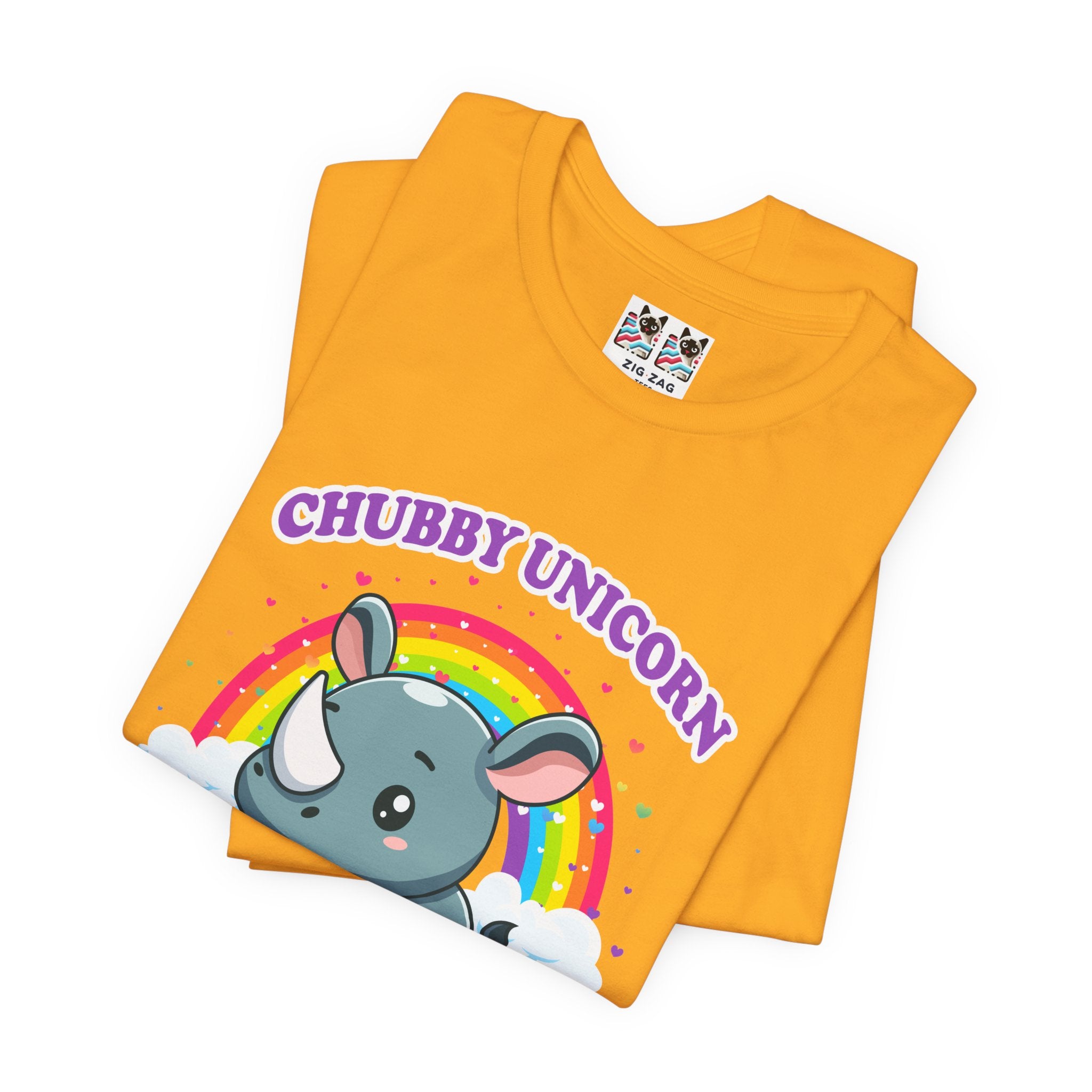 Custom T-Shirt - Chubby Unicorn T-Shirt – Cute Cartoon Rhino with Rainbow Graphic Tee