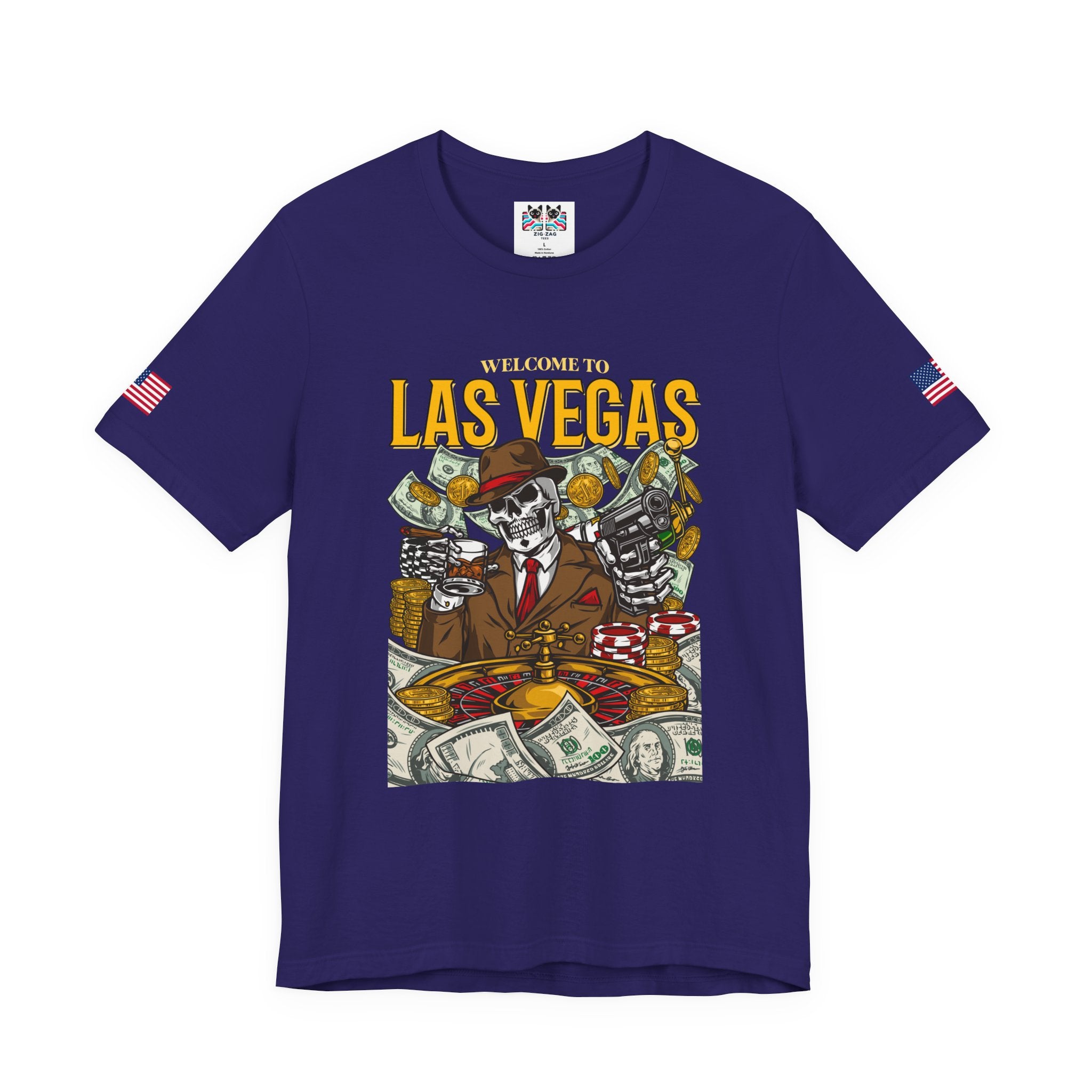 Welcome to Las Vegas Skeleton Gangster T-Shirt – Skull Casino Roulette Graphic Tee