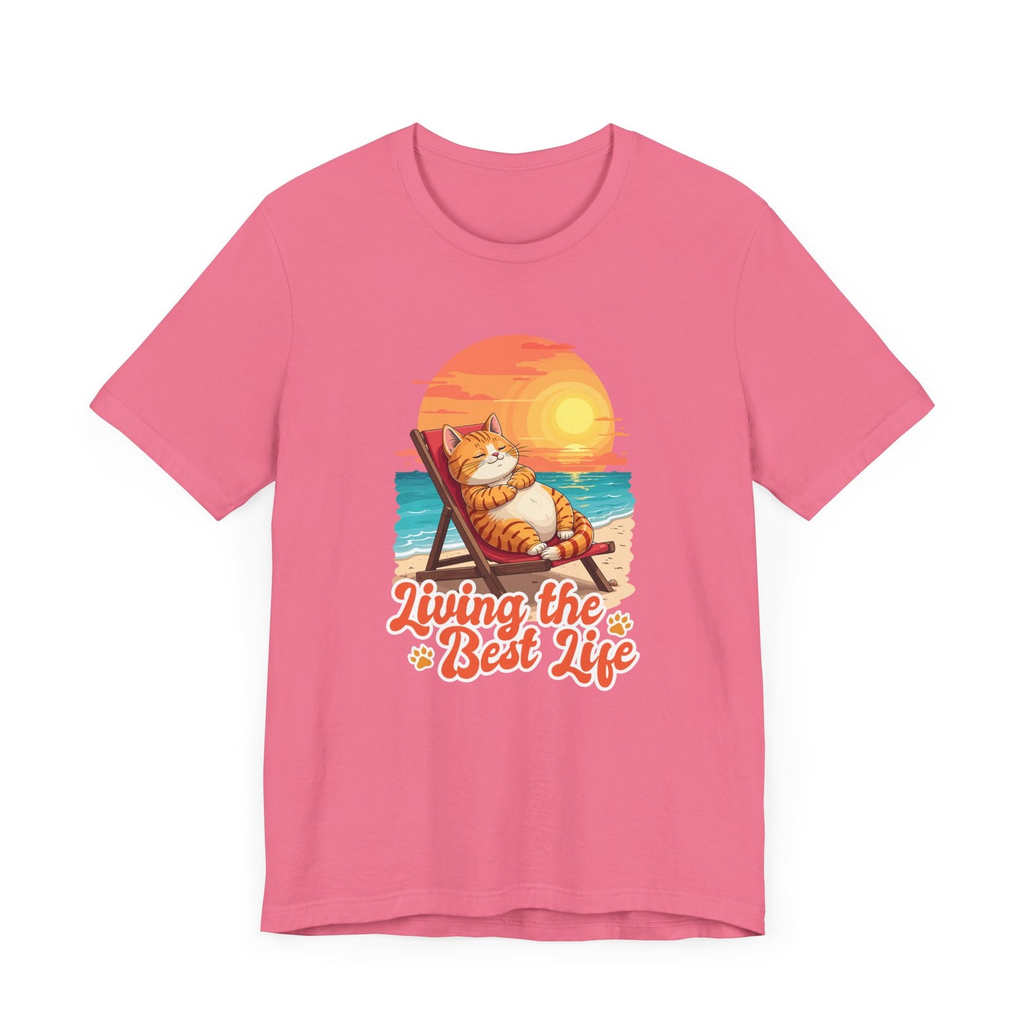 Lazy Life- Living the Best Life – Fat Cat Reclining Chair Beach Sunset Graphic T-Shirt
