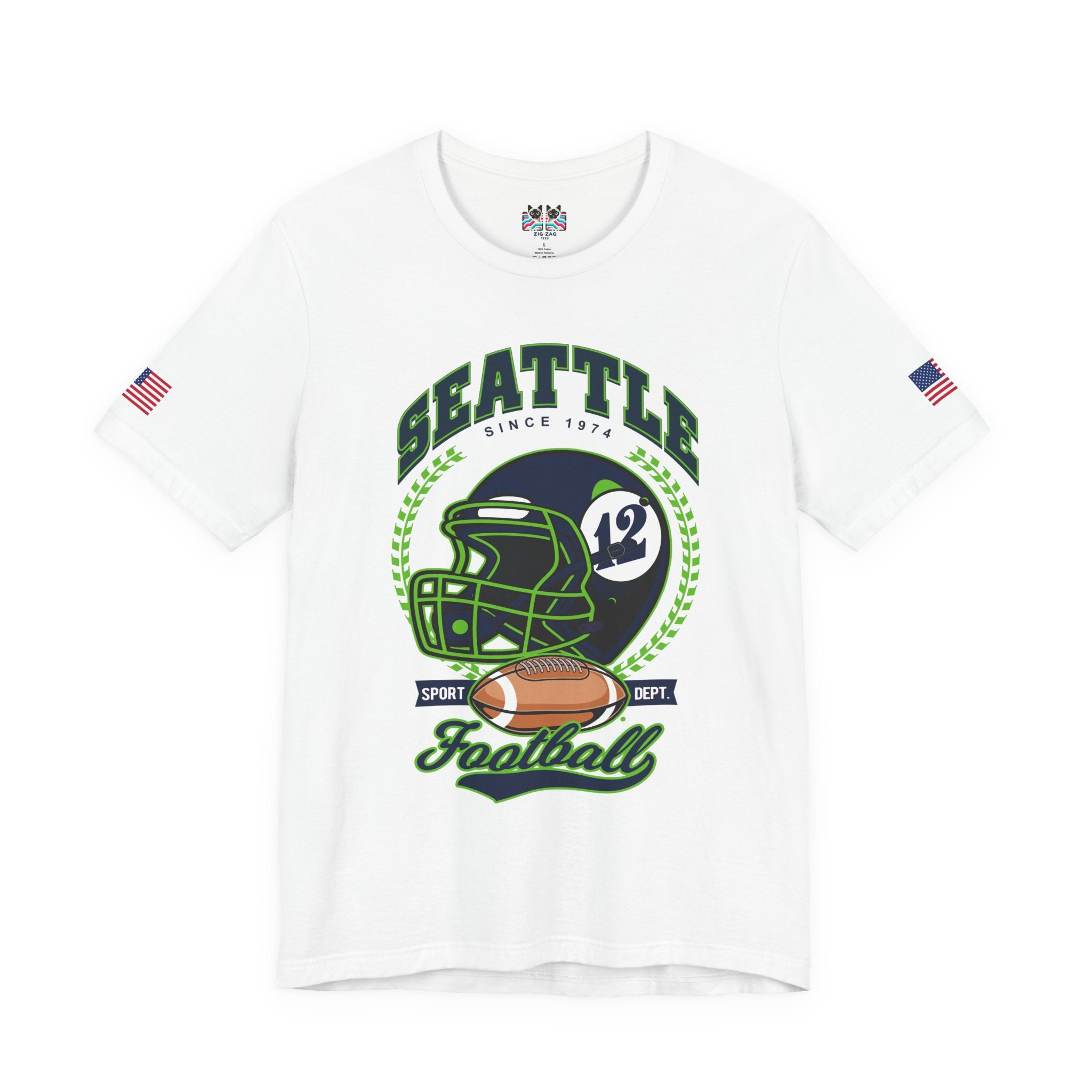 Seattle Since 1974 Football Helmet Sport Dept Graphic T-Shirt | Seahawks Fan Tee | Seattle Football Game Day Shirt