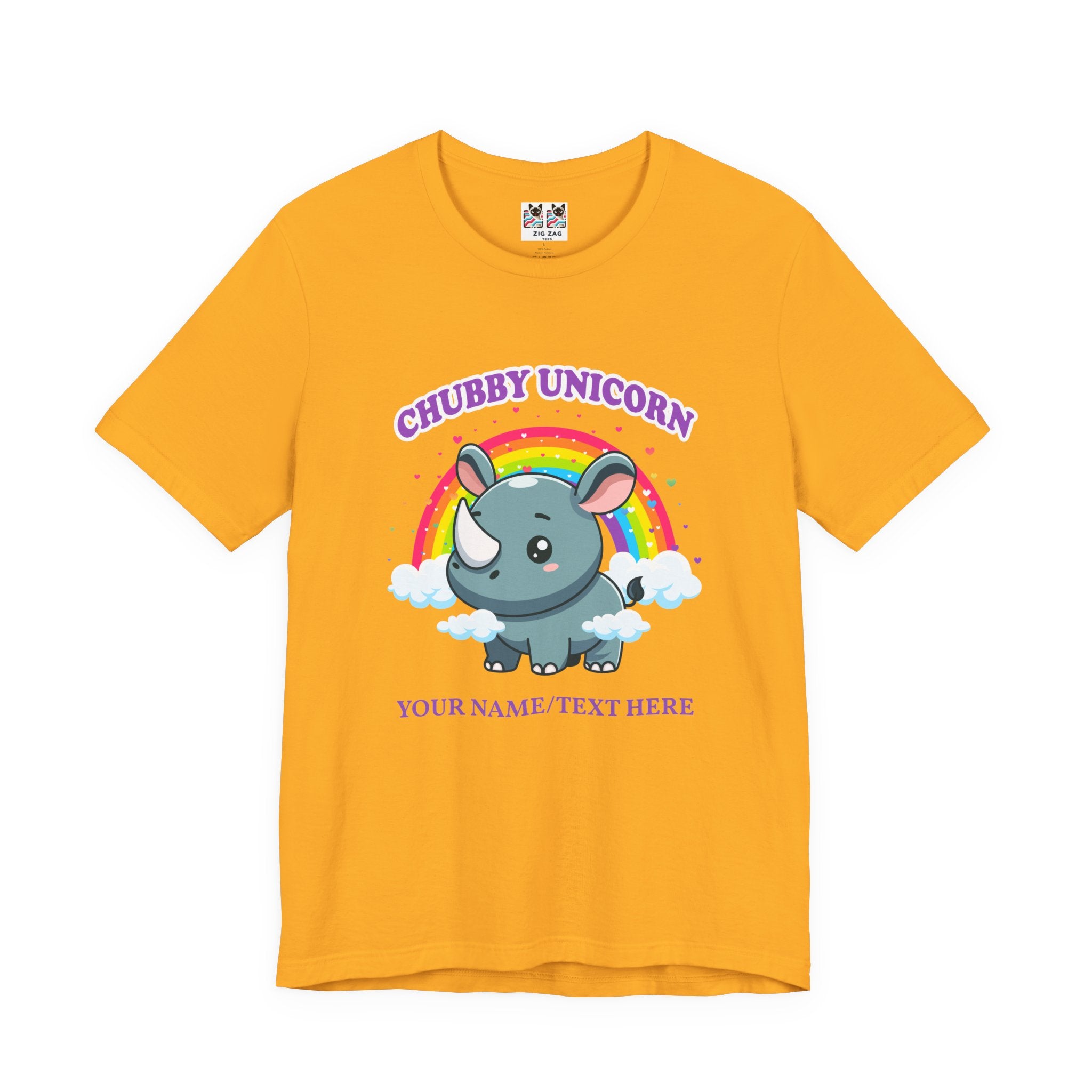 Custom T-Shirt - Chubby Unicorn T-Shirt – Cute Cartoon Rhino with Rainbow Graphic Tee