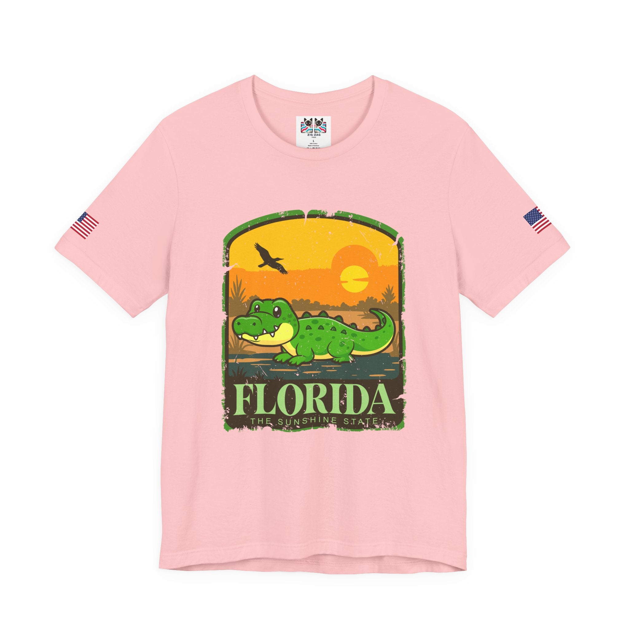 Florida The Sunshine State T-Shirt – Alligator Illustrated Sunset Badge Graphic Tee