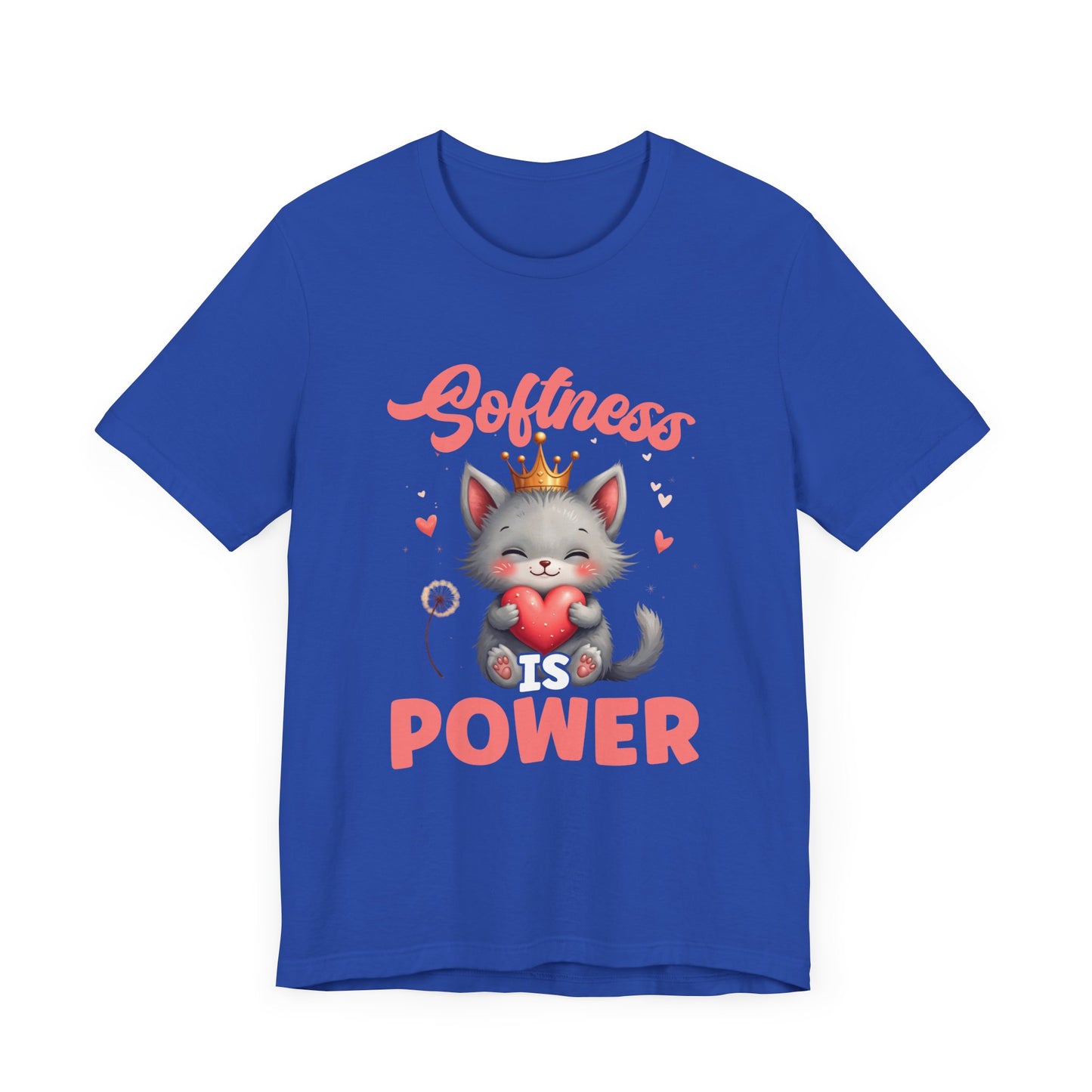 Softness Is Power – Adorable Cat with Heart & Crown Graphic T-Shirt