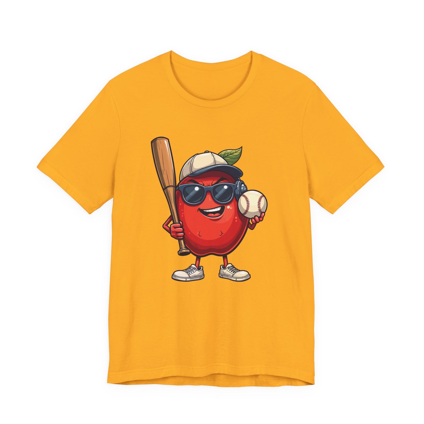 Aggressive Apple Baseball Mascot Tshirt Bold Sports Fruit Character Design