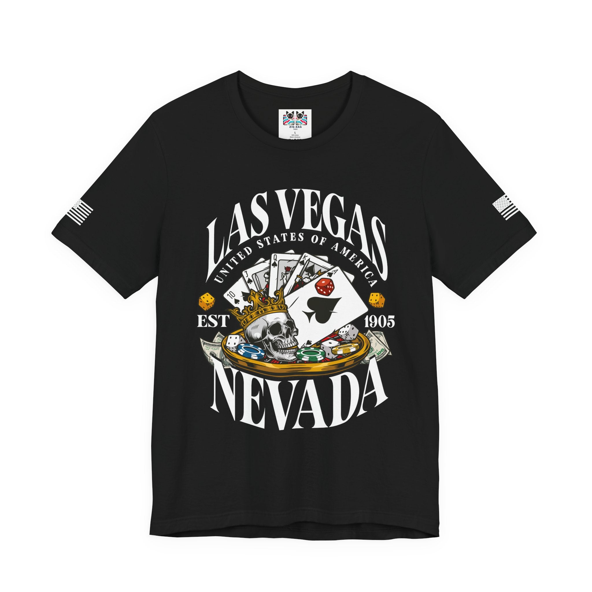 Las Vegas Nevada EST 1905 T-Shirt – Skull Crown Poker Cards Dice Casino Graphic Tee