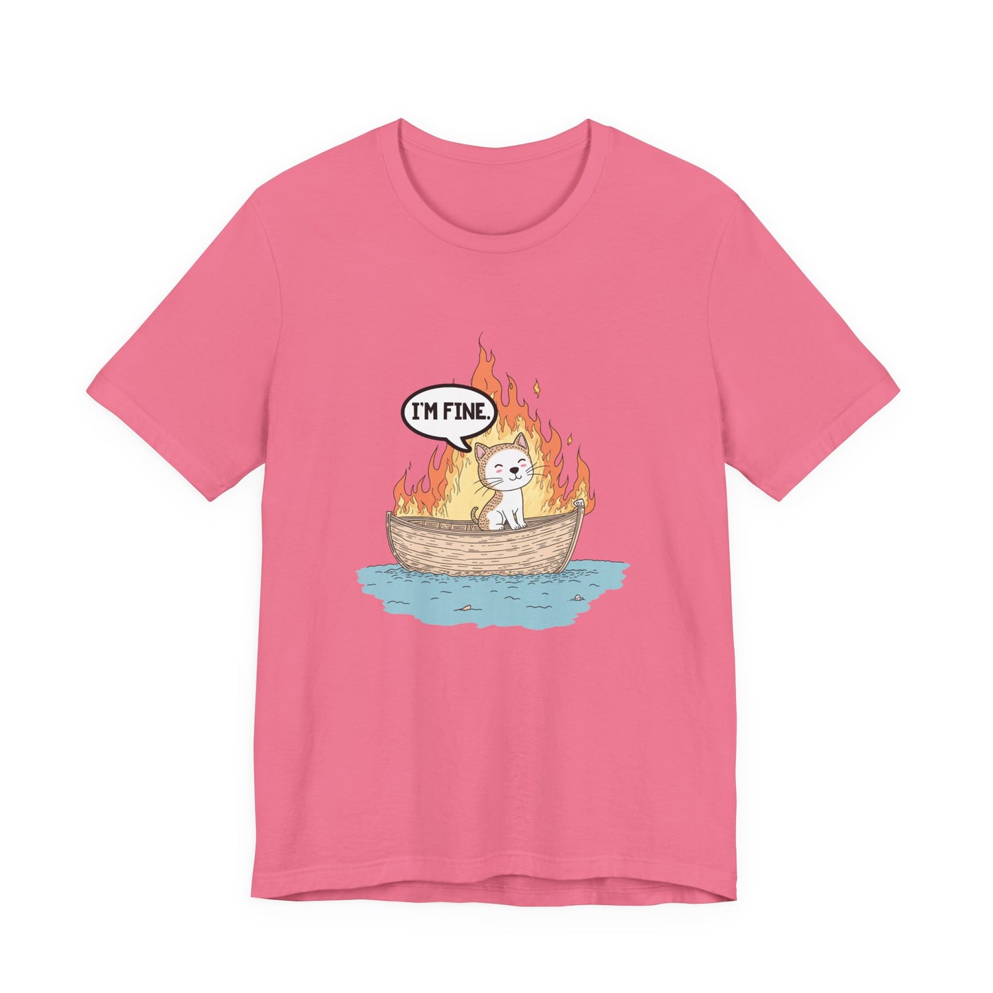 Im Fine Cat In Boat On Fire Tshirt Cat Sitting in Burning Boat Humor