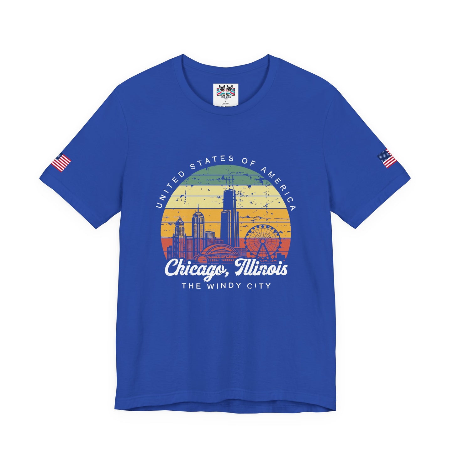 Chicago Illinois Retro Sunset T-Shirt - Vintage Skyline Ferris Wheel 70s Circle Design