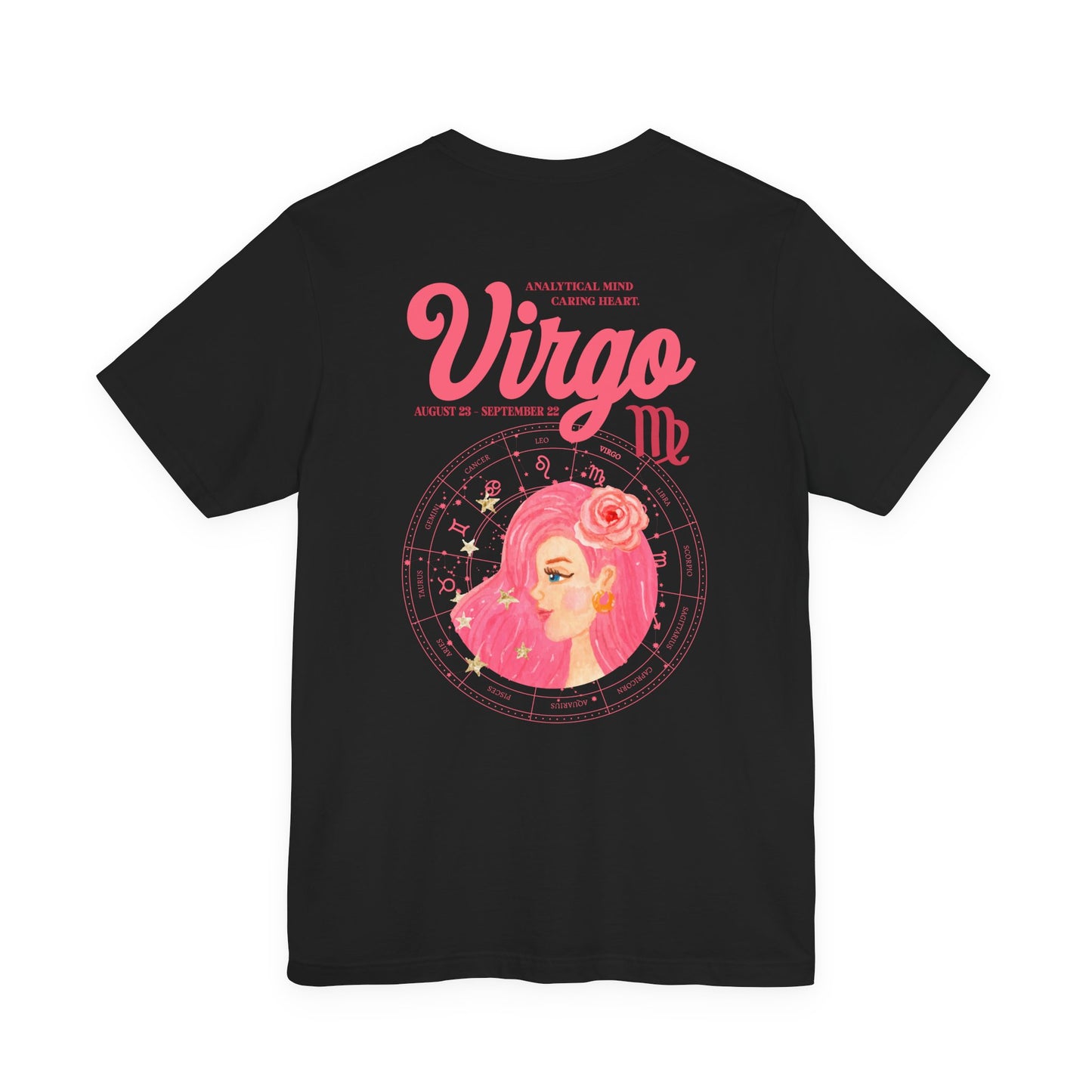 Virgo Zodiac Lady T-Shirt – Analytical Mind Caring Heart Astrological Wheel