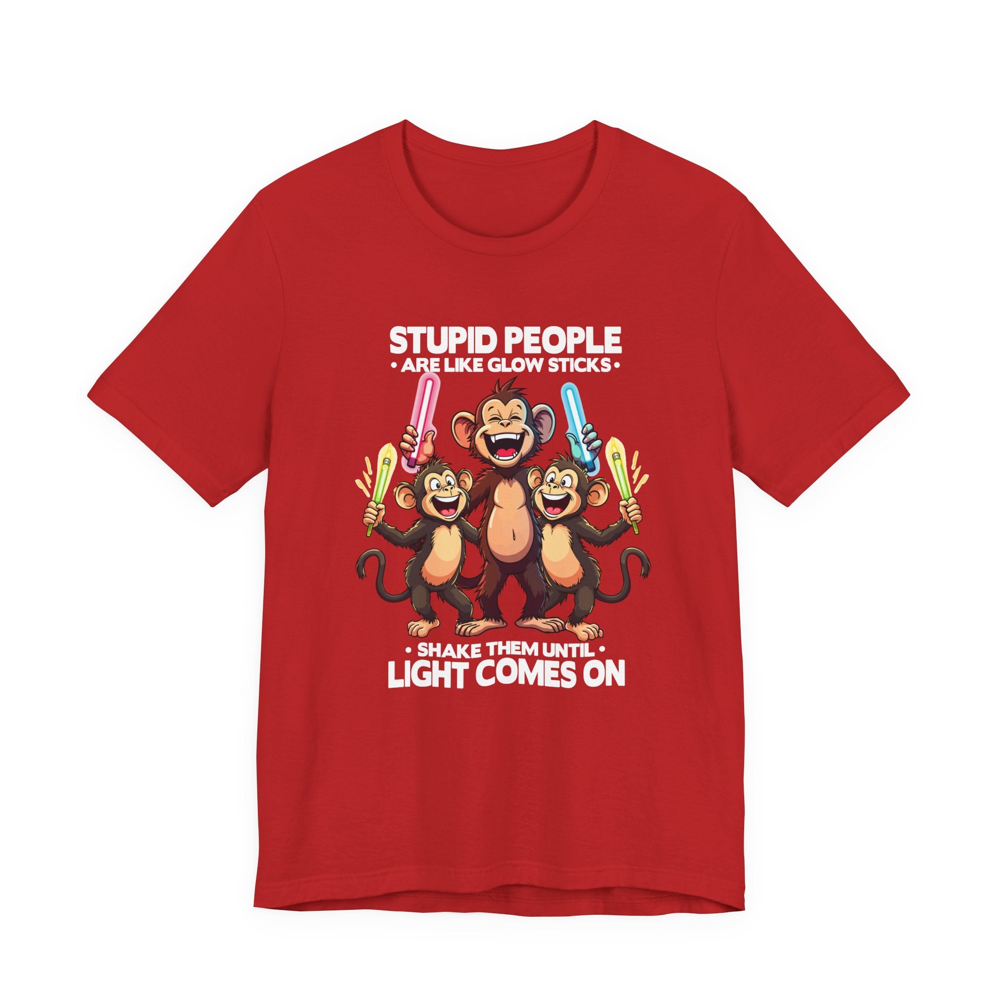 Stupid People Are Like Glow Sticks Tshirt – Three Happy Monkeys Shaking Glow Sticks