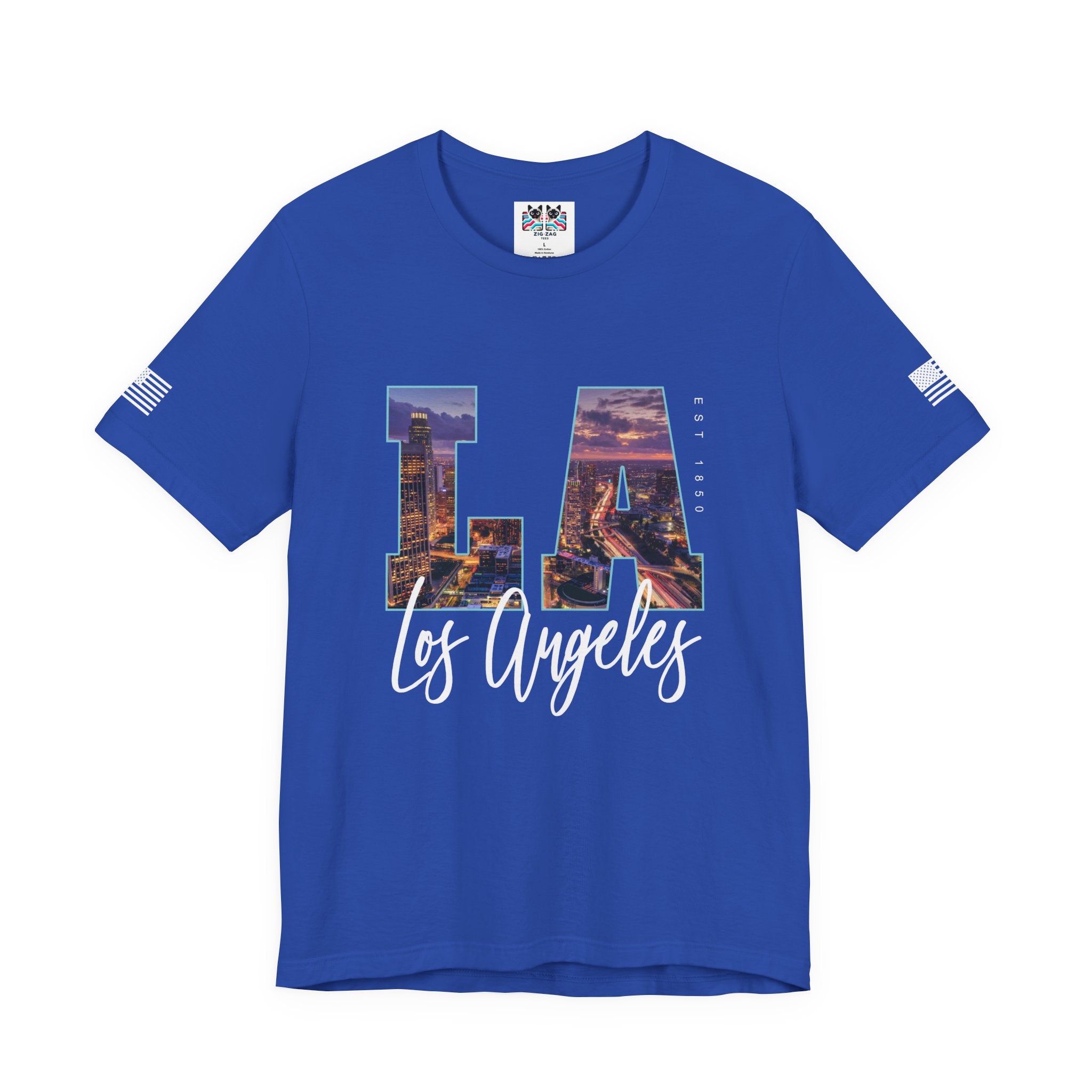 LA Los Angeles EST 1850 T-Shirt – City Night Skyline Photo Monogram Graphic Tee