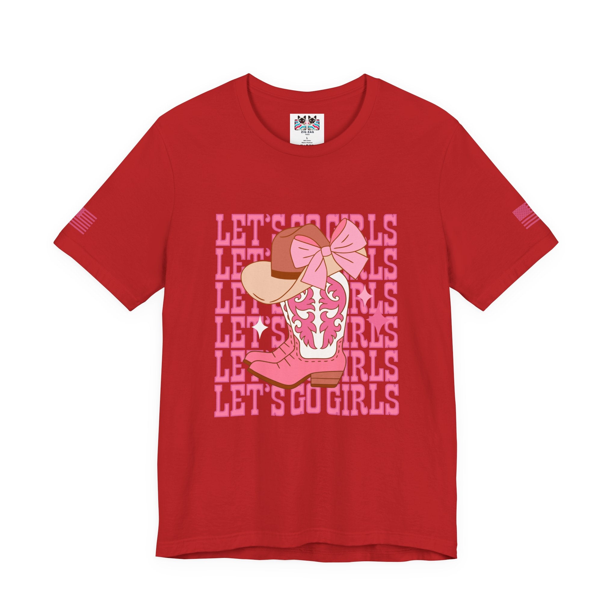 Let's Go Girls T-Shirt – Stacked Repeat Cowboy Boot Bow Hat Graphic Tee