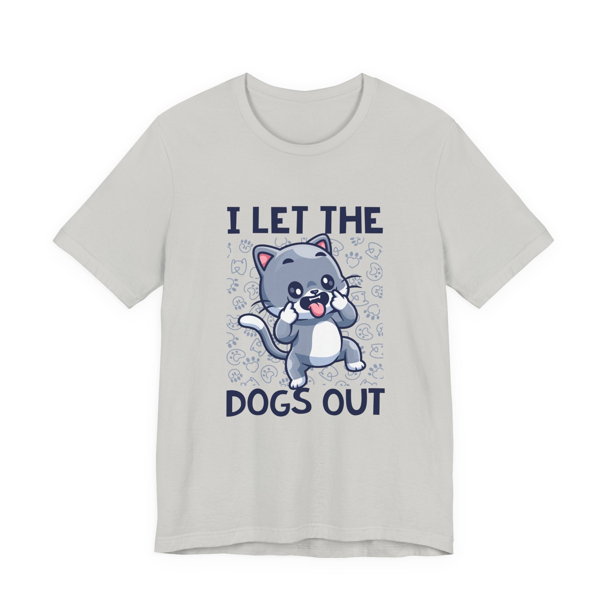 I Let the Dogs Out T-Shirt – Teasing Cat with Paw Prints Graphic Tee
