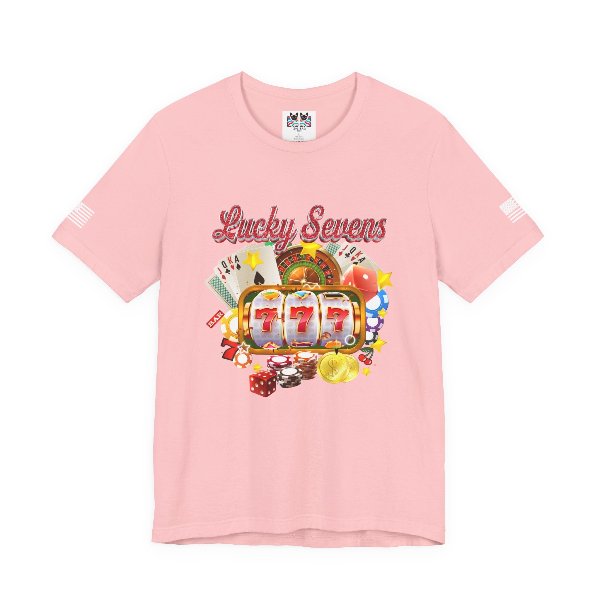 Lucky Sevens Casino T-Shirt – 777 Slot Machine Roulette Poker Chips Vegas Tee