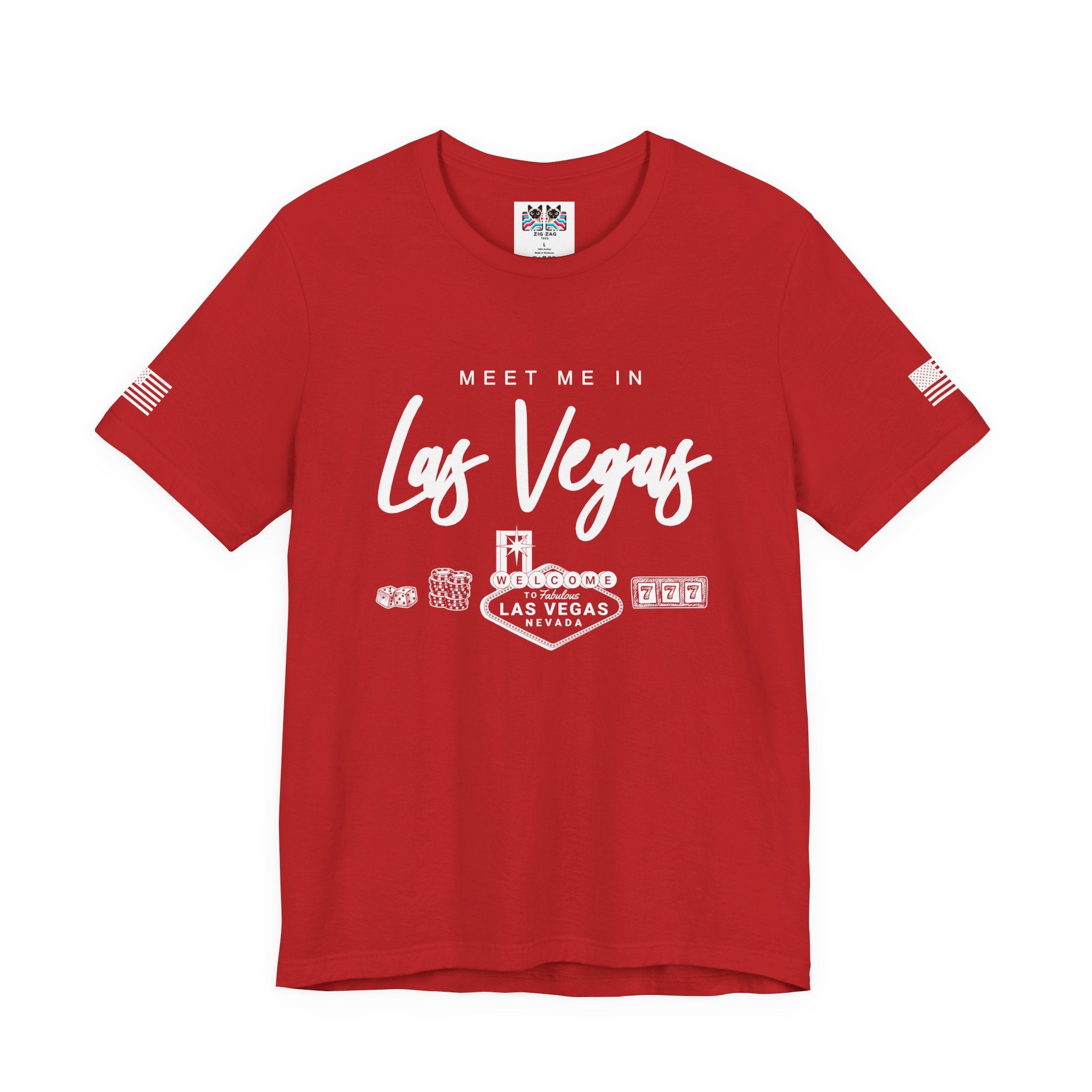 Meet Me in Las Vegas T-Shirt – Welcome Sign Casino Chips Lucky 777 Tee