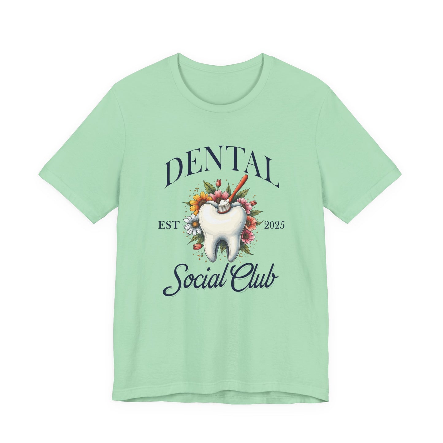 Dental Social Club T Shirt Large Tooth with Brush Paste Flowers Est 2025