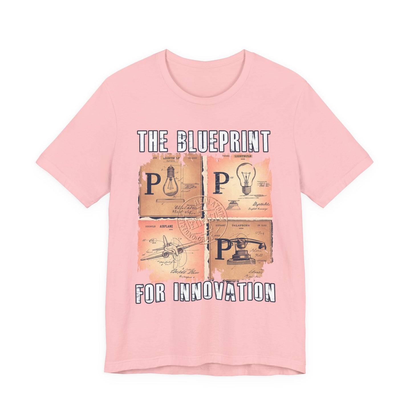 The Blueprint for Innovation Tshirt – Vintage Paper with Iconic Inventions Graphic