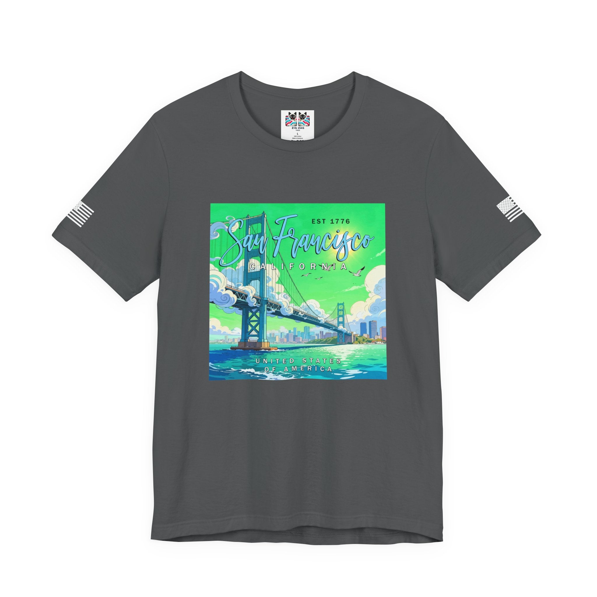 San Francisco California Est 1776 T-Shirt – Golden Gate Bridge Illustrated Graphic Tee United States of America