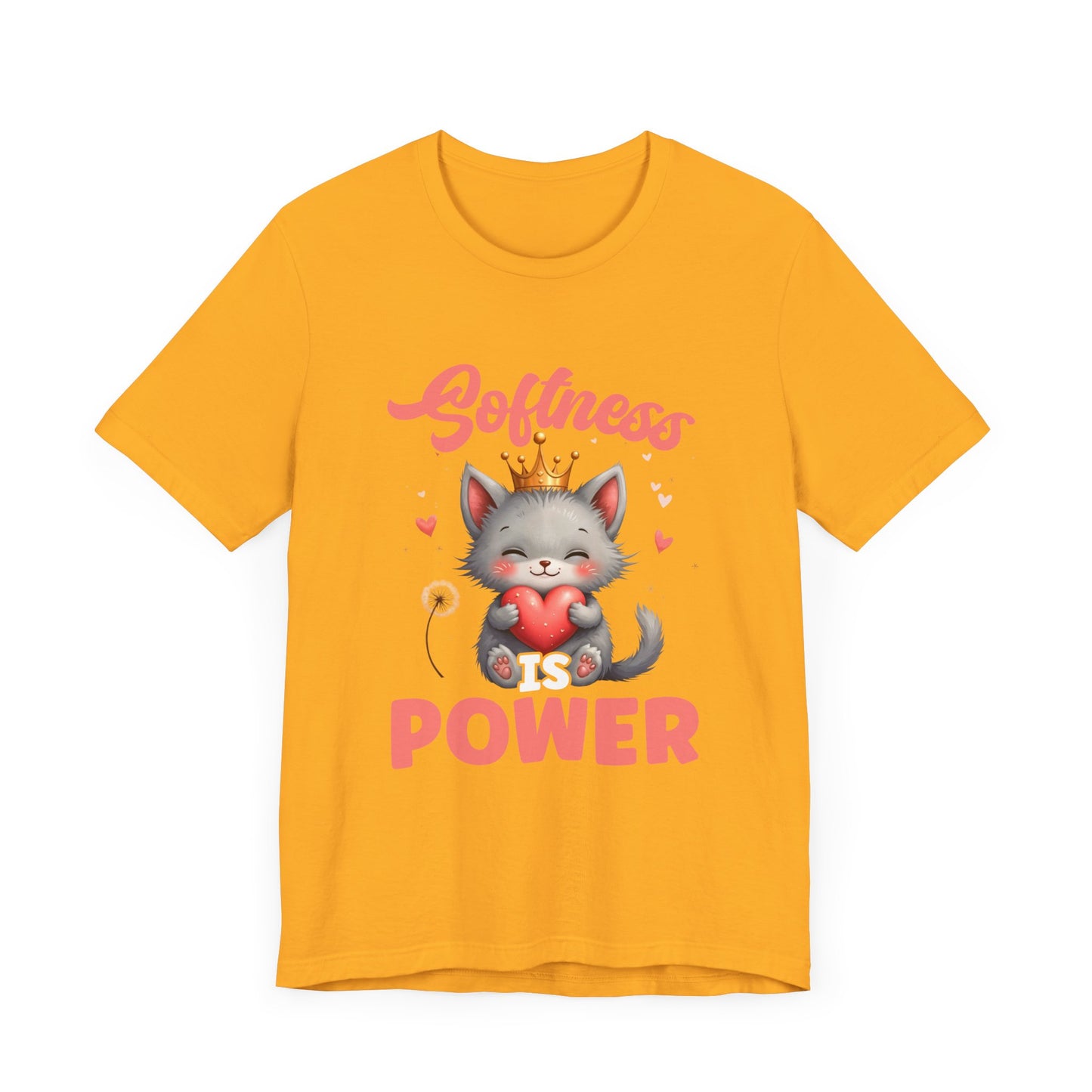 Softness Is Power – Adorable Cat with Heart & Crown Graphic T-Shirt