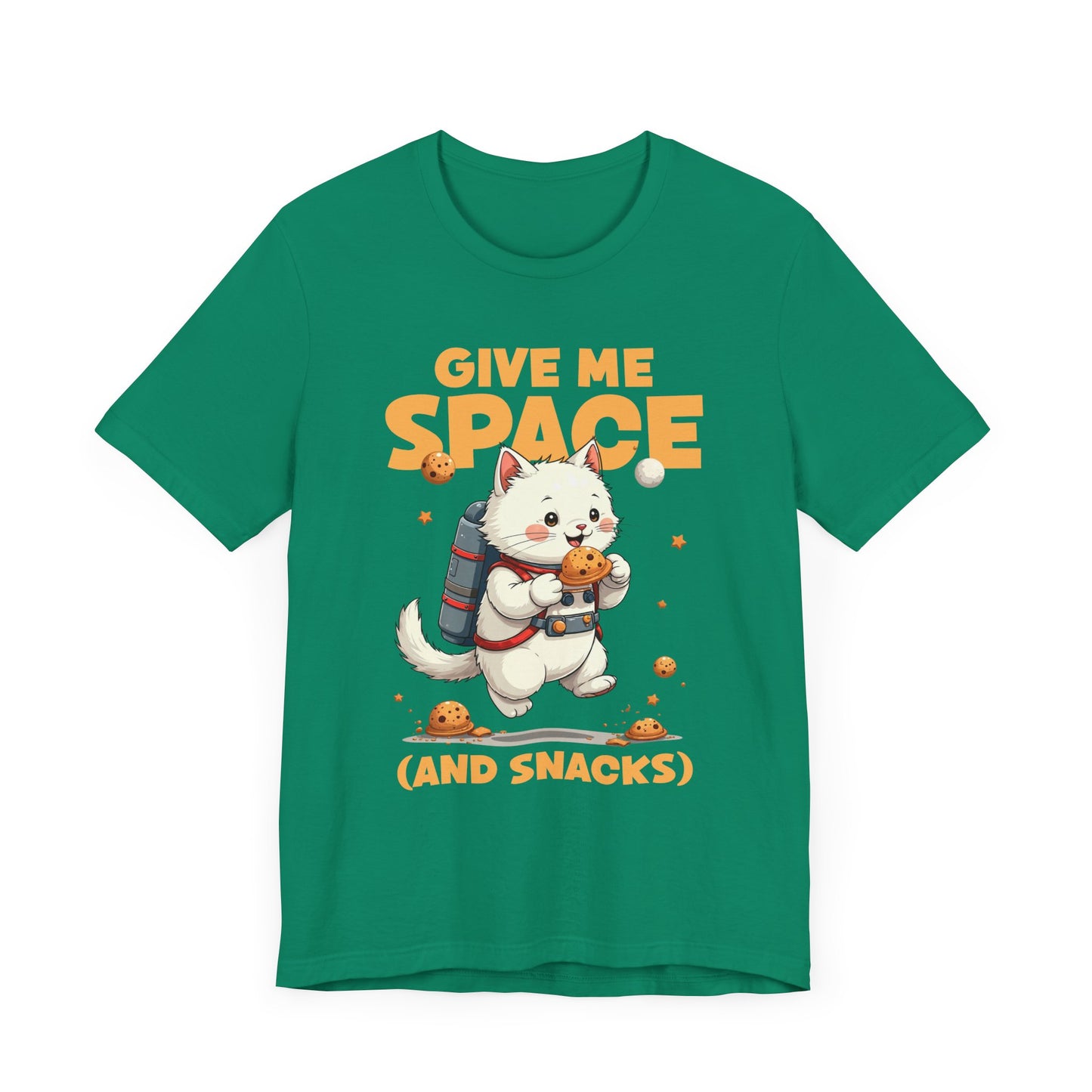 Give Me Space (and Snacks) – Jetpack Cat Walking with Snacks Funny Graphic T-Shirt