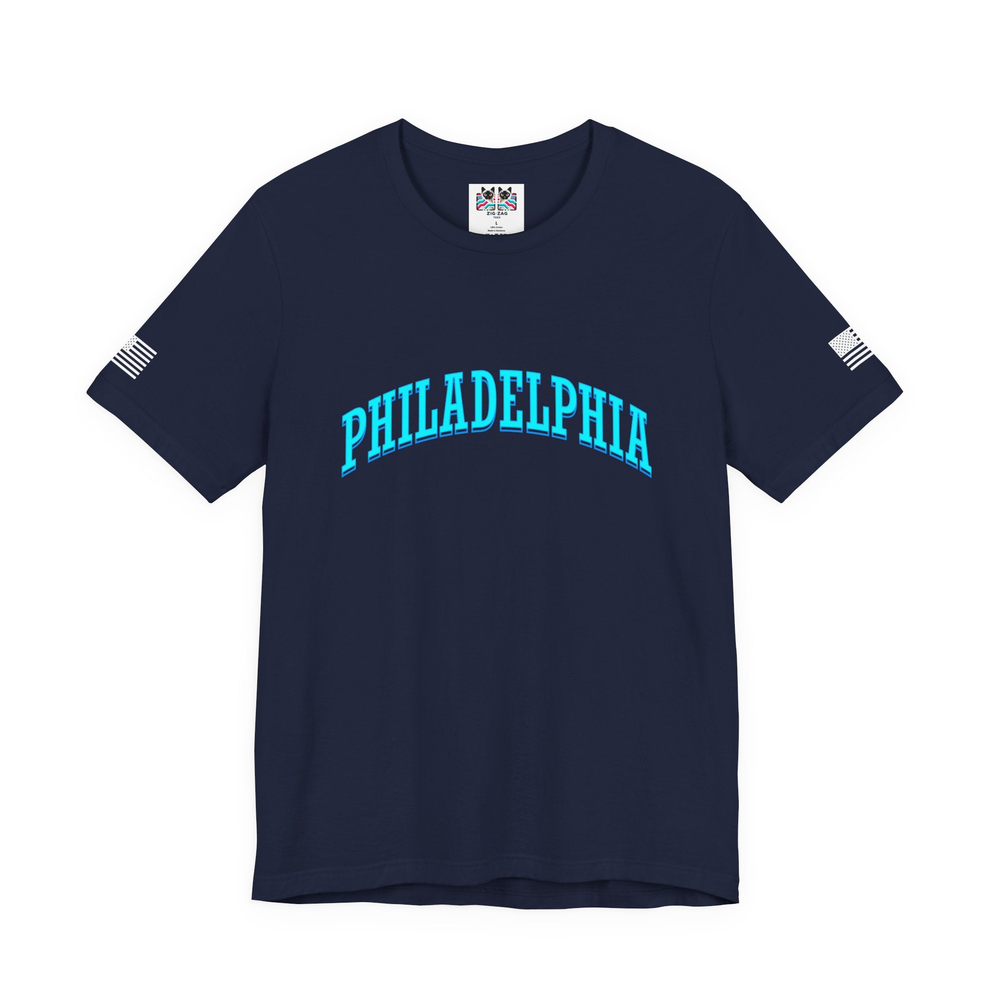Philadelphia T-Shirt – Bold Arched Teal Varsity Typography Graphic Tee