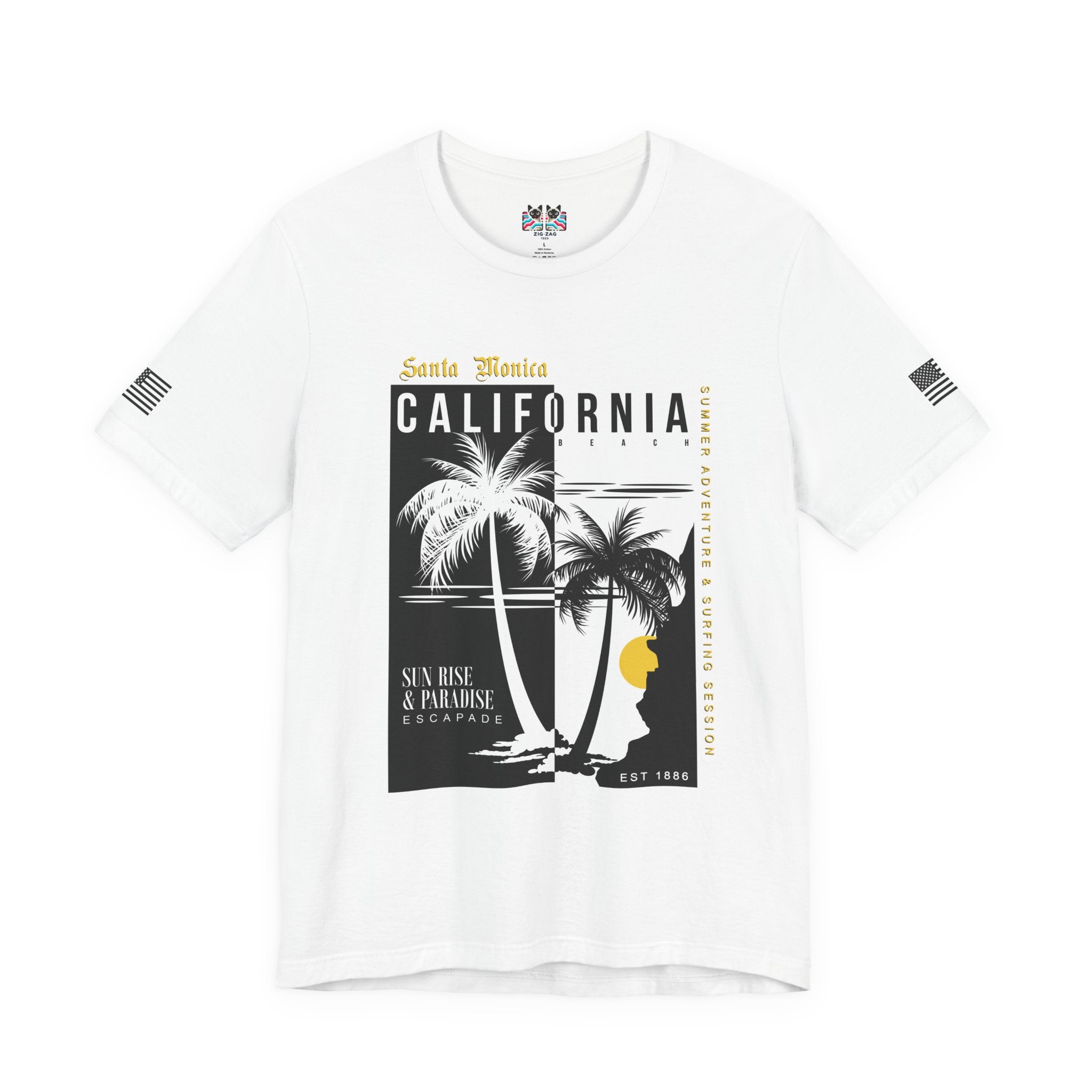 Santa Monica California Beach T-Shirt – Summer Adventure Surfing Session Sun Rise Paradise Tee