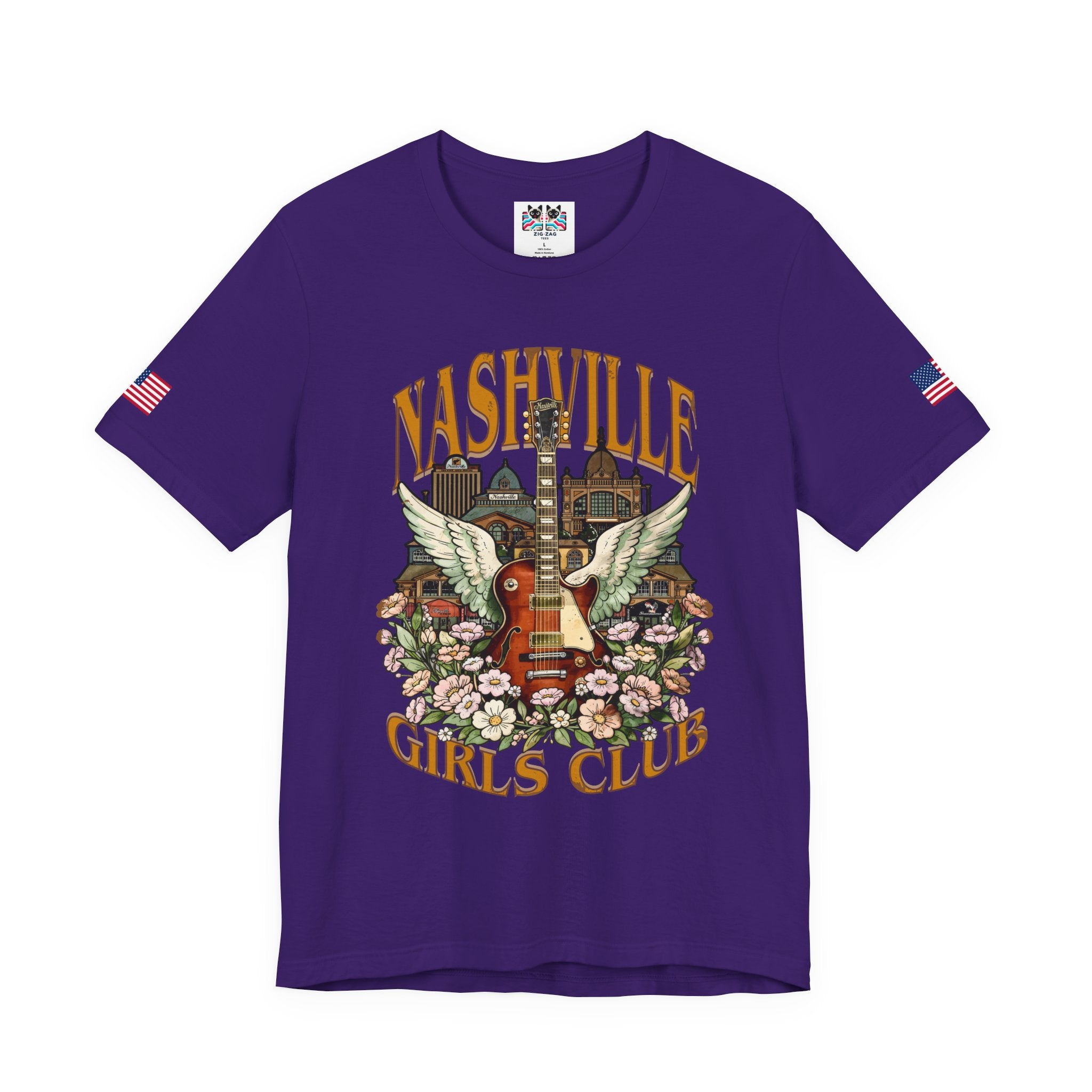 Nashville Girls Club T-Shirt – Winged Guitar Floral Skyline Graphic Tee