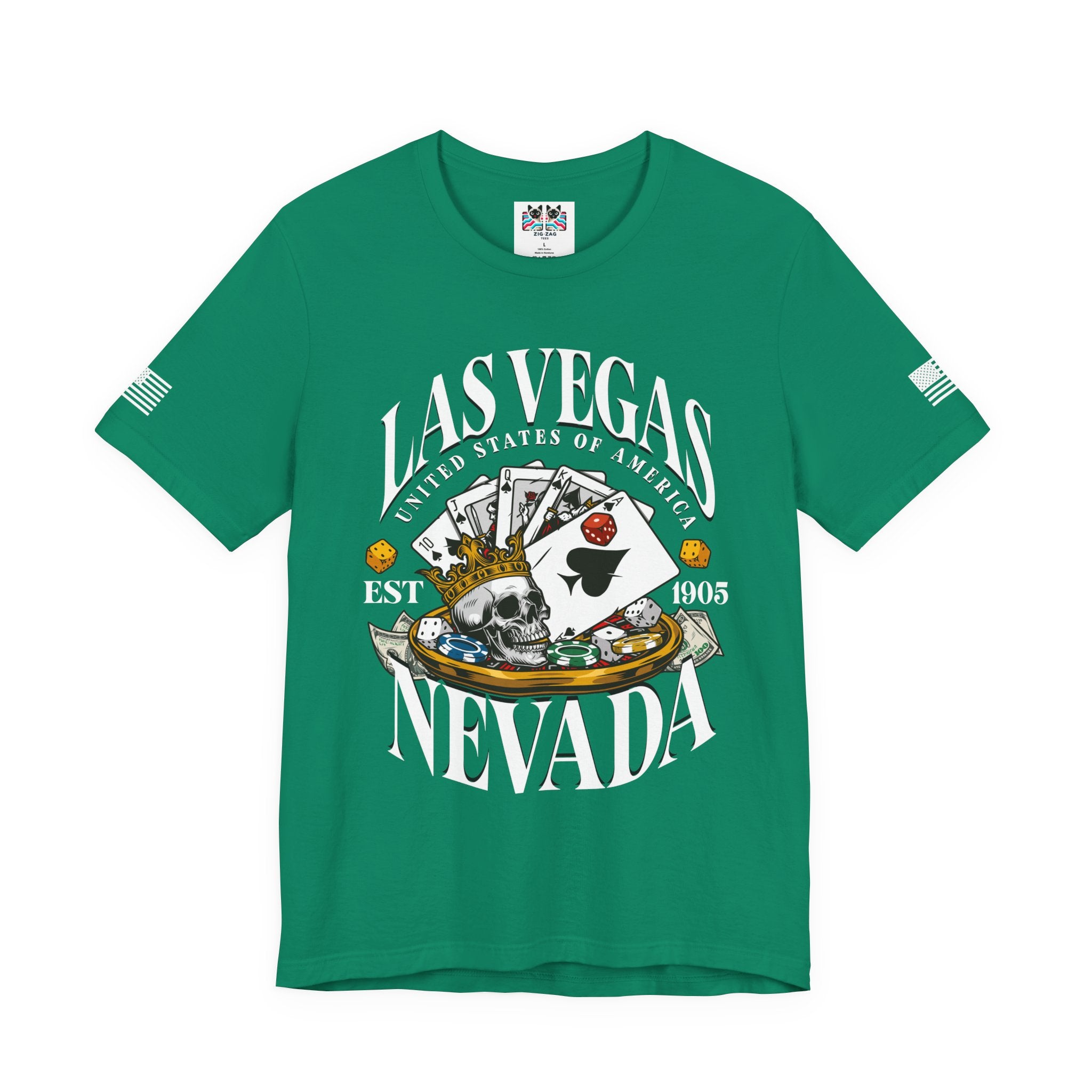 Las Vegas Nevada EST 1905 T-Shirt – Skull Crown Poker Cards Dice Casino Graphic Tee