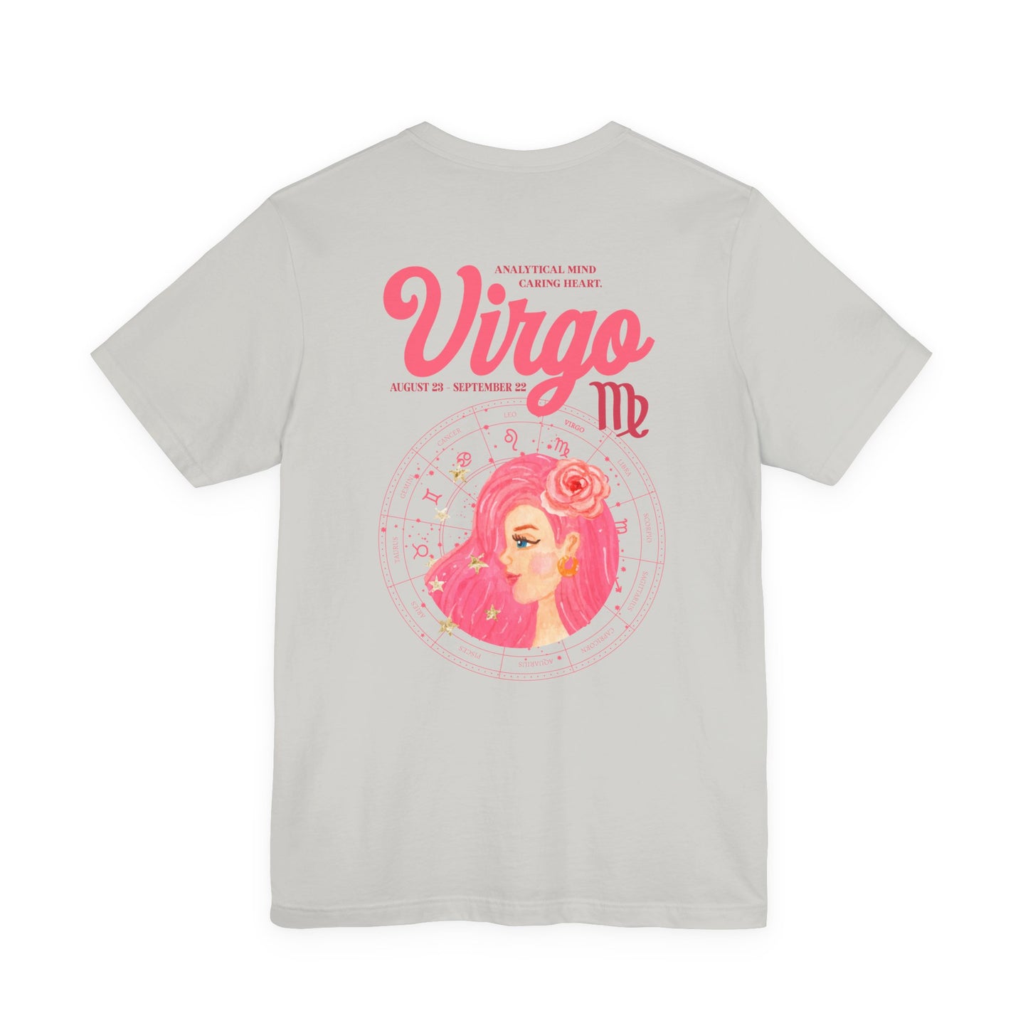 Virgo Zodiac Lady T-Shirt – Analytical Mind Caring Heart Astrological Wheel
