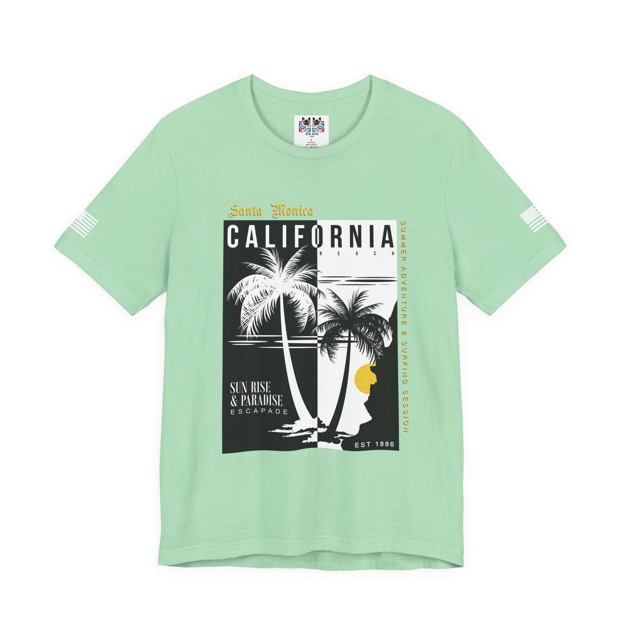 Santa Monica California Beach T-Shirt – Summer Adventure Surfing Session Sun Rise Paradise Tee