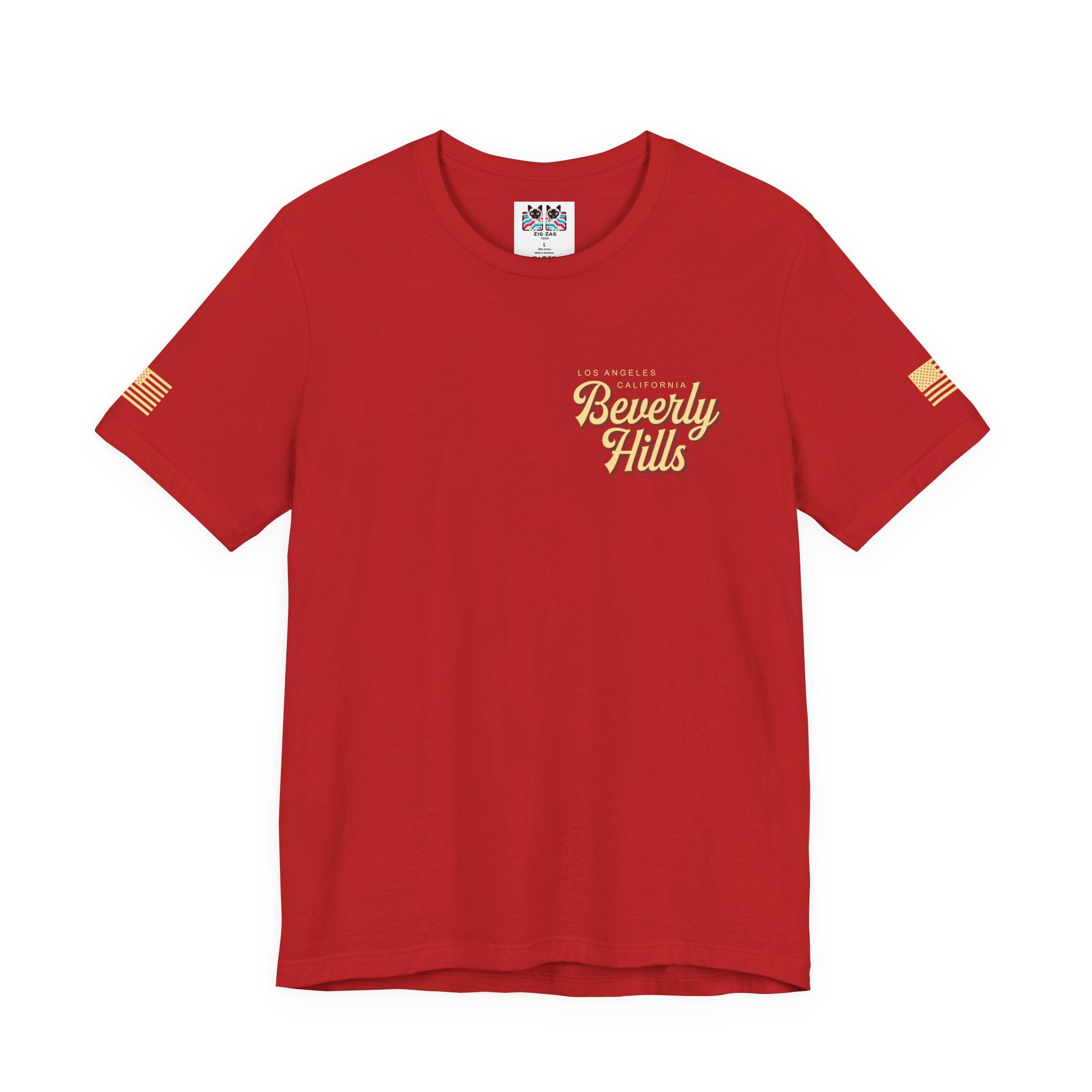Beverly Hills Los Angeles California Front & Back T-Shirt – Vintage Classic Car Street Scene Tee