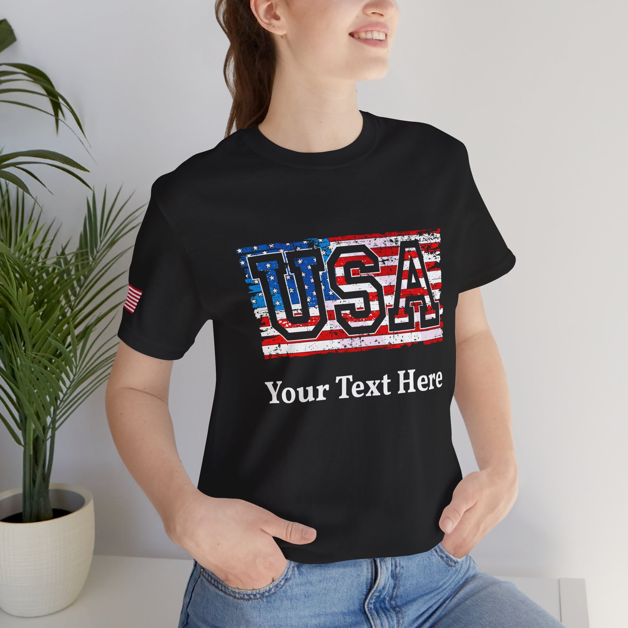Custom T-Shirt - USA Vintage Collegiate T-Shirt – Retro American Flag Typography Graphic Tee