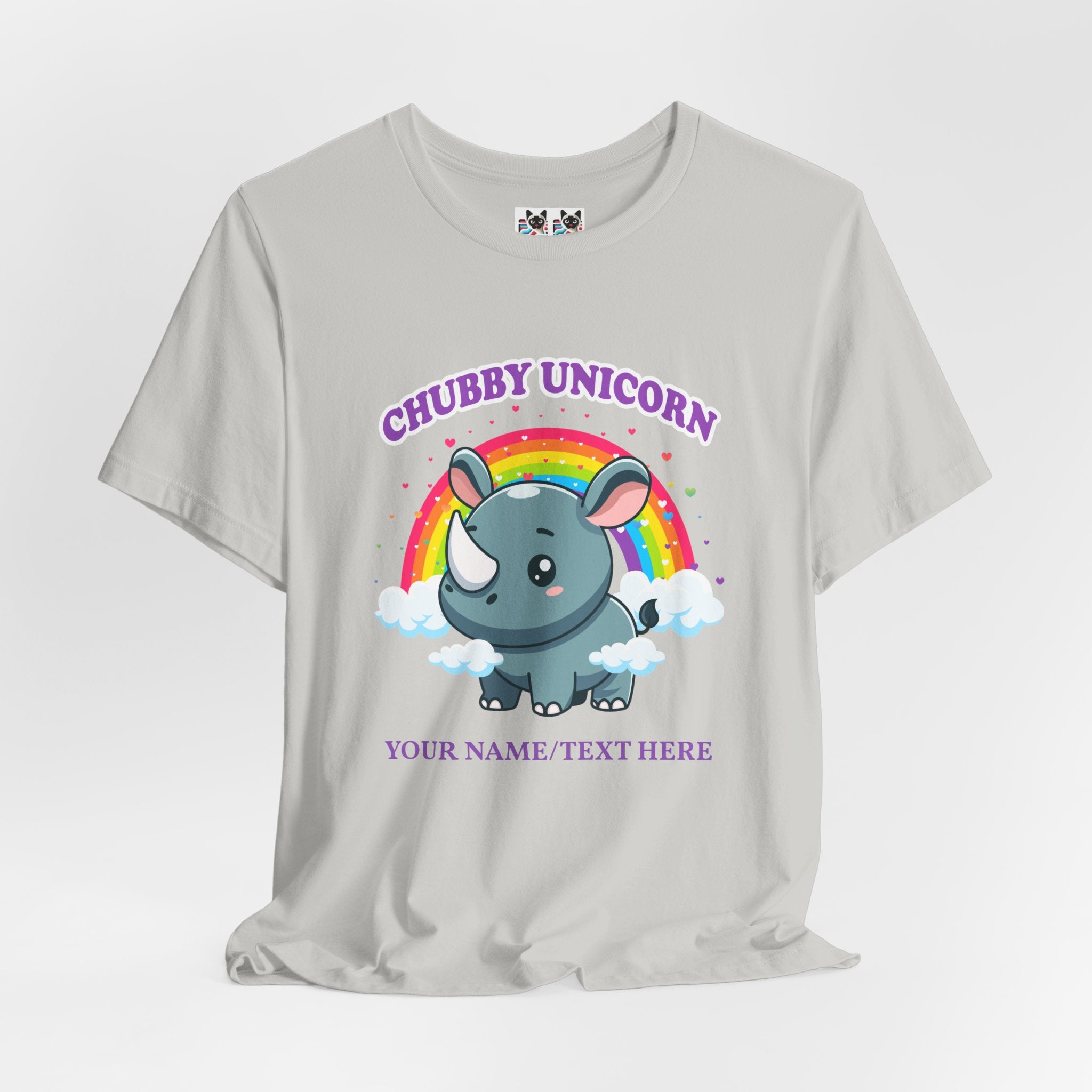 Custom T-Shirt - Chubby Unicorn T-Shirt – Cute Cartoon Rhino with Rainbow Graphic Tee