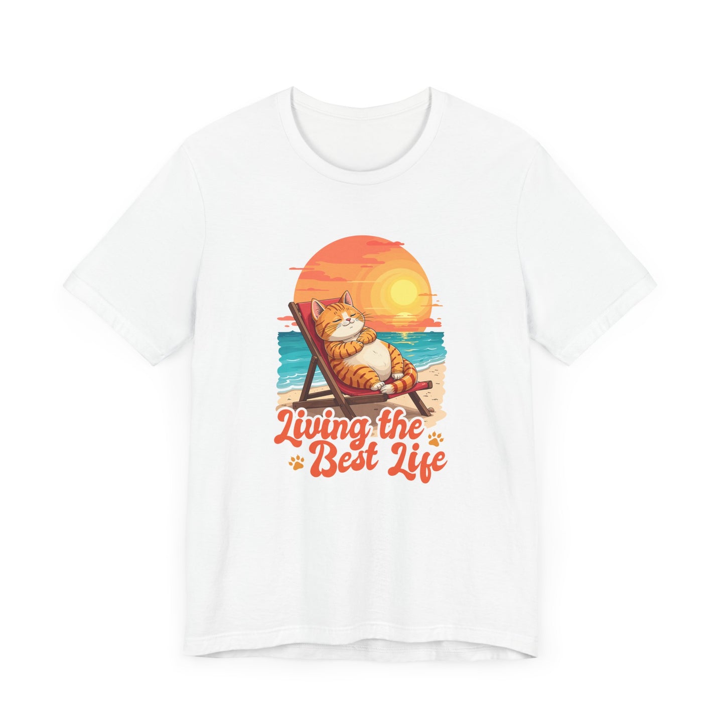 Lazy Life- Living the Best Life – Fat Cat Reclining Chair Beach Sunset Graphic T-Shirt