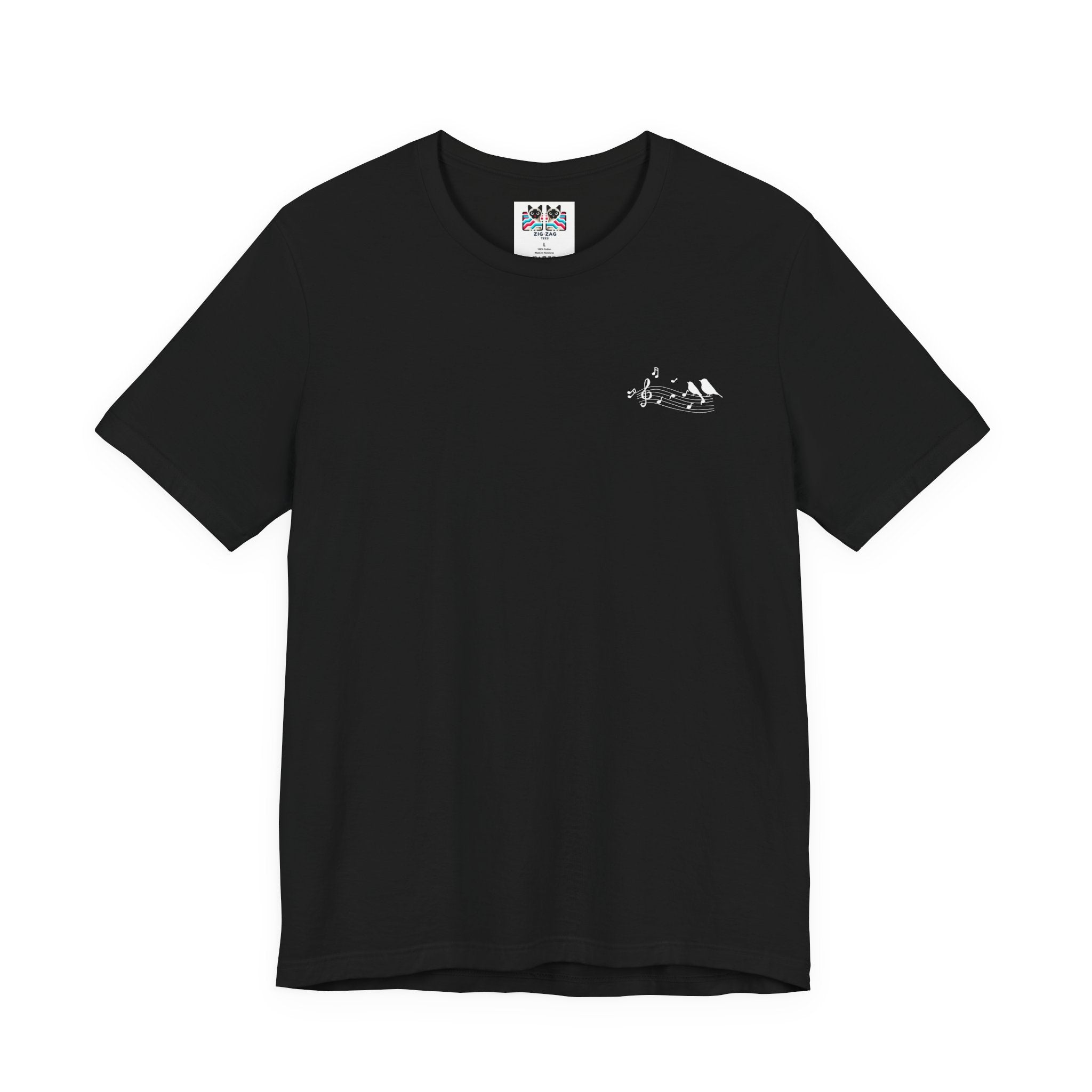 Music & Nature Harmony T-Shirt – Grand Piano in Autumn Forest Scene [White Text]