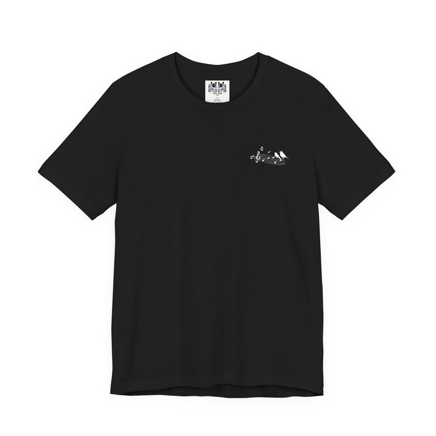 Music & Nature Harmony T-Shirt – Grand Piano in Autumn Forest Scene [White Text]