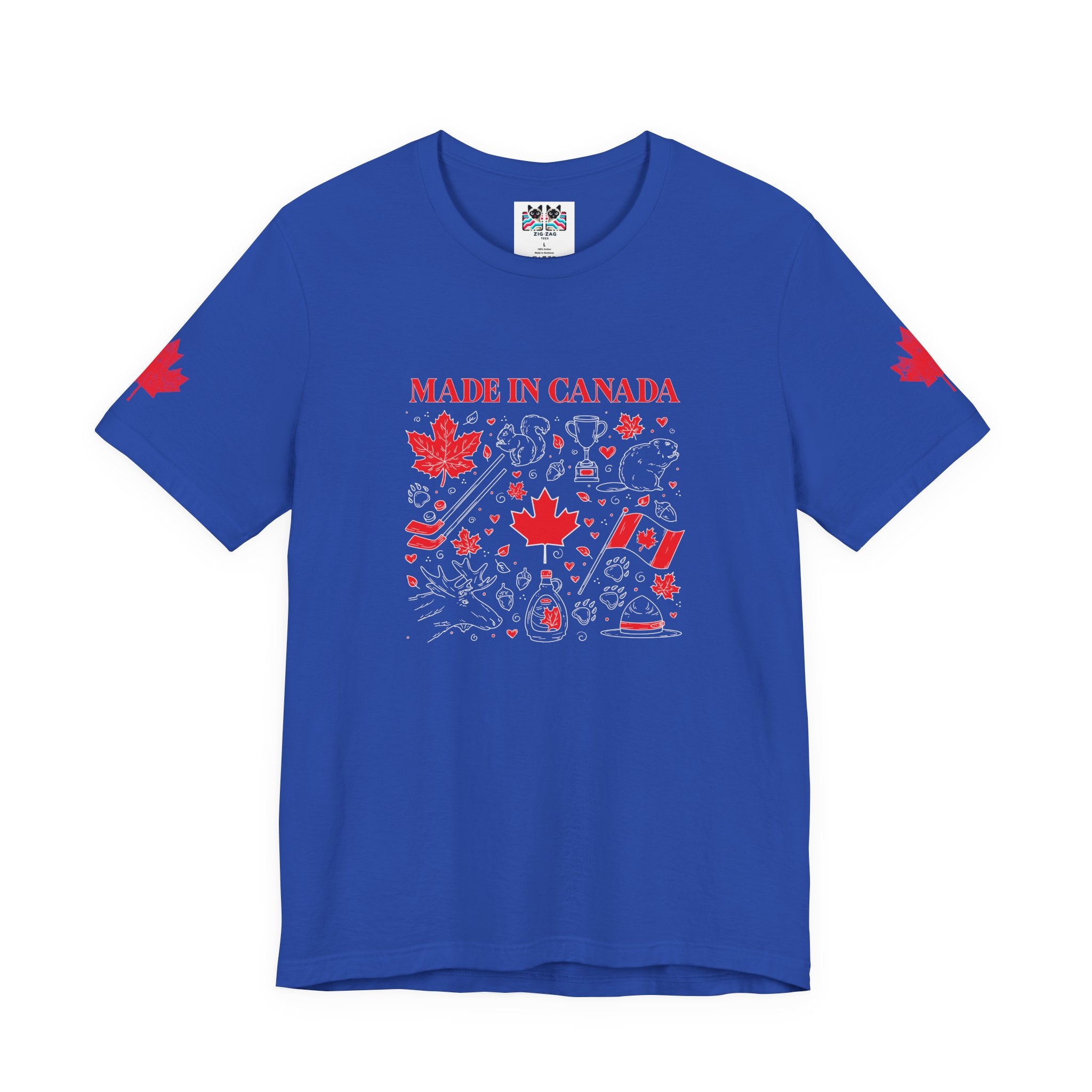 Made In Canada Iconic Symbols - Red & White outline Print T-Shirt