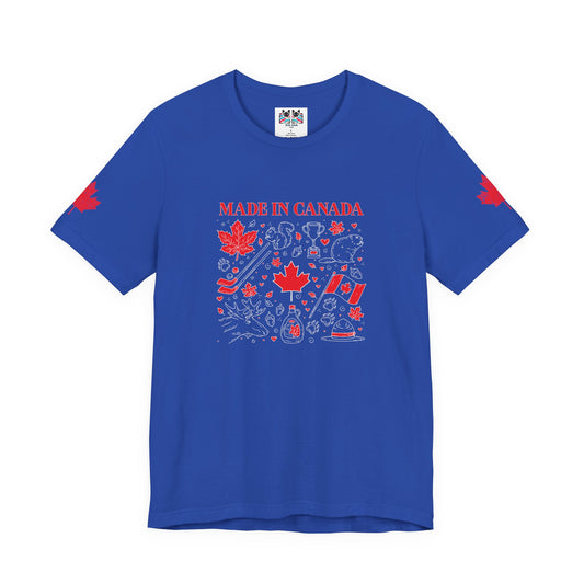 Made In Canada Iconic Symbols - Red & White outline Print T-Shirt