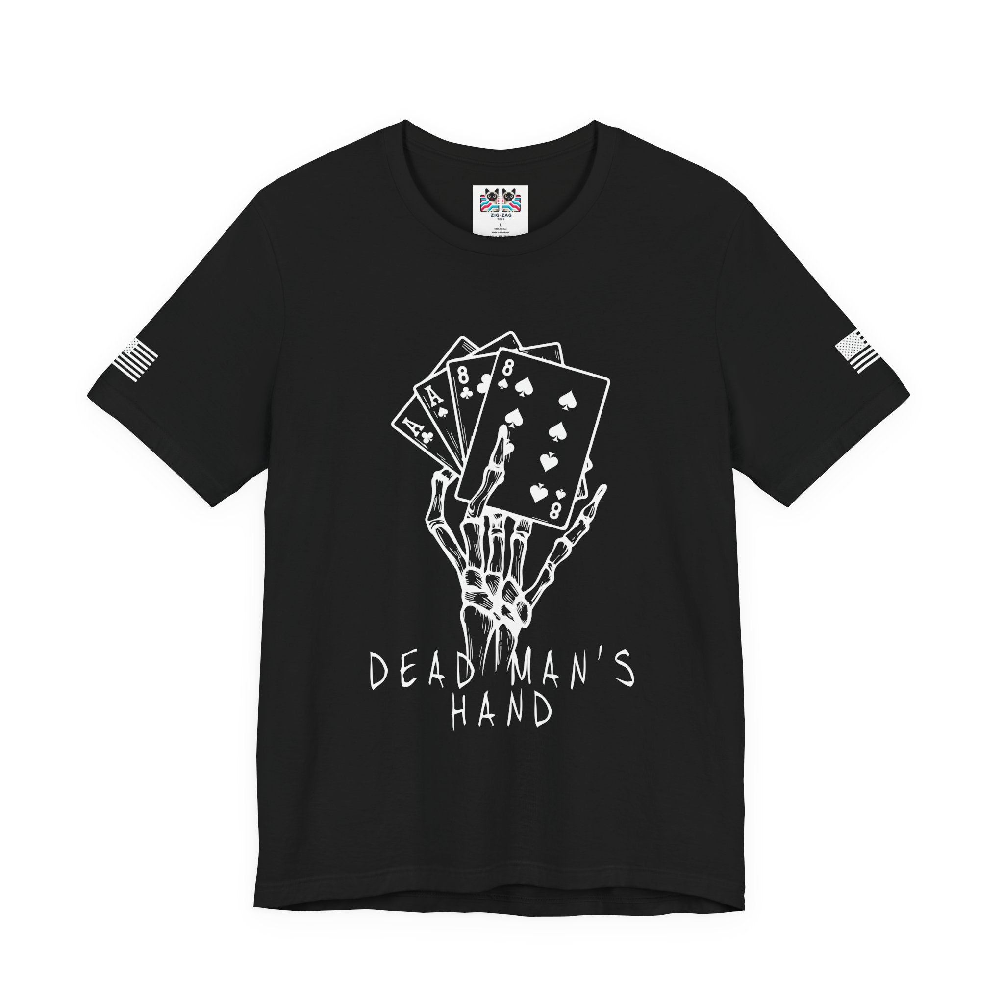 Dead Man's Hand T-Shirt – Skeleton Poker Cards Ace Eights Casino Gambling Tee