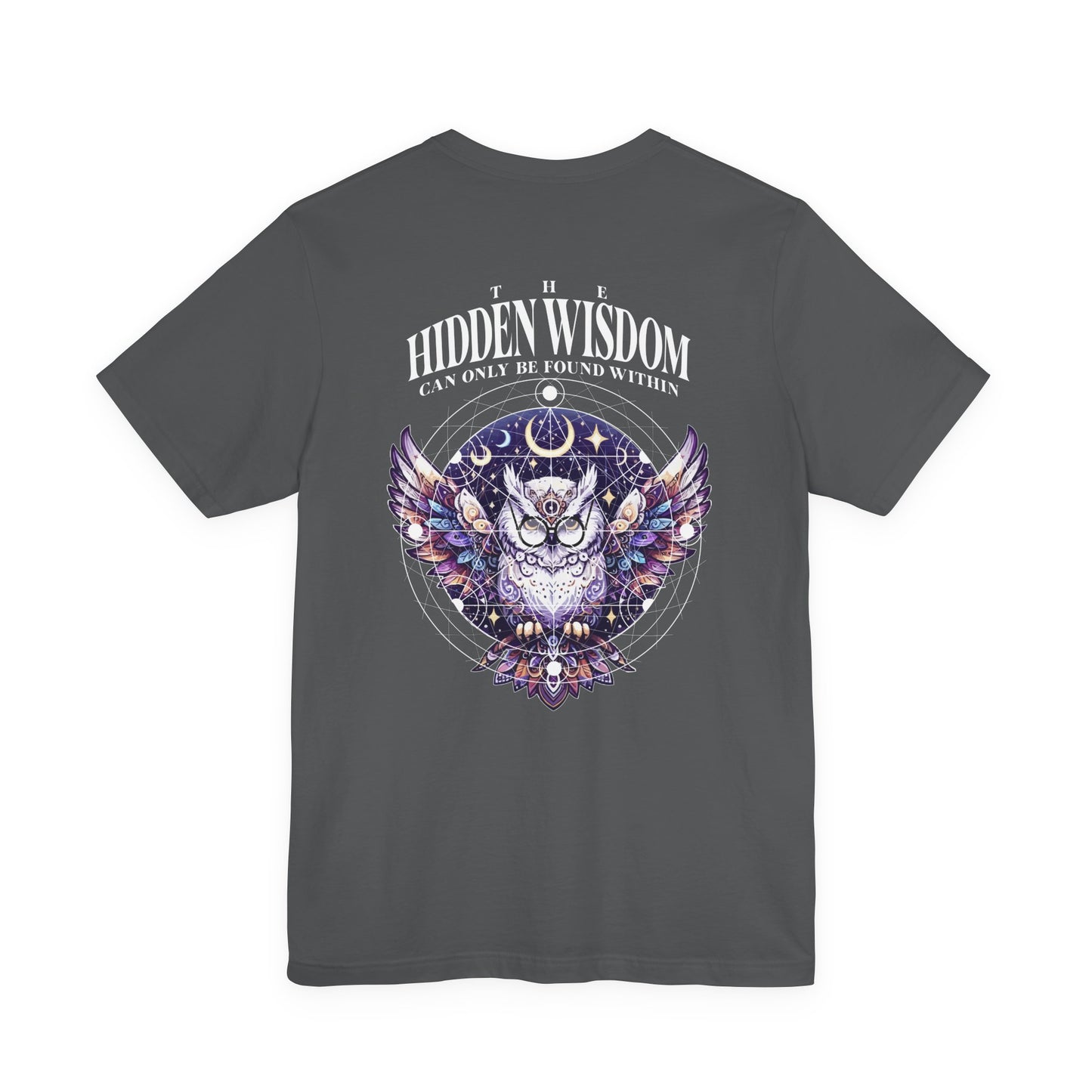 The Hidden Wisdom Within T-Shirt – Vibrant Flying Owl with Geometric Lines
