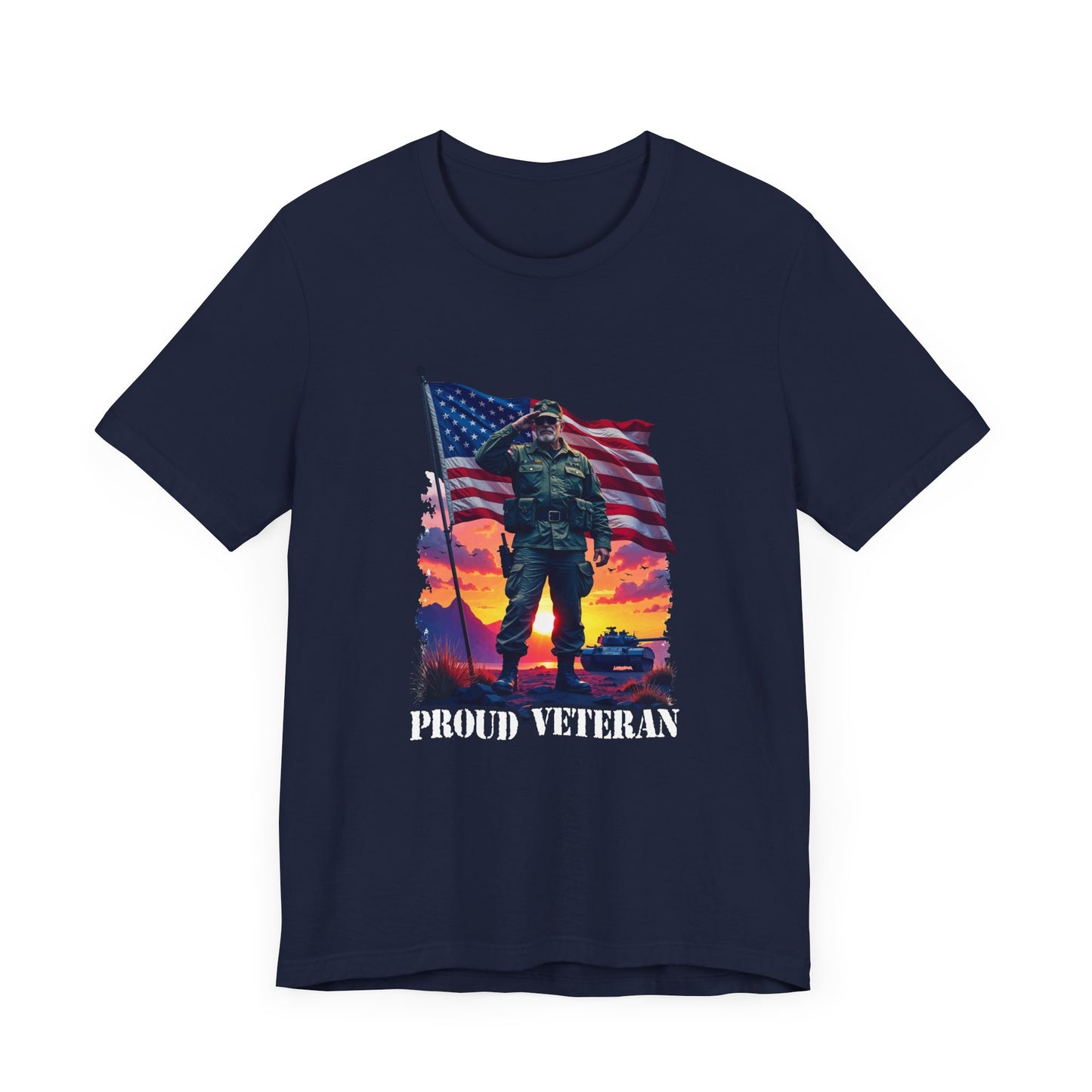 Proud Veteran | US Flag, Saluting Soldier & Tank T-Shirt