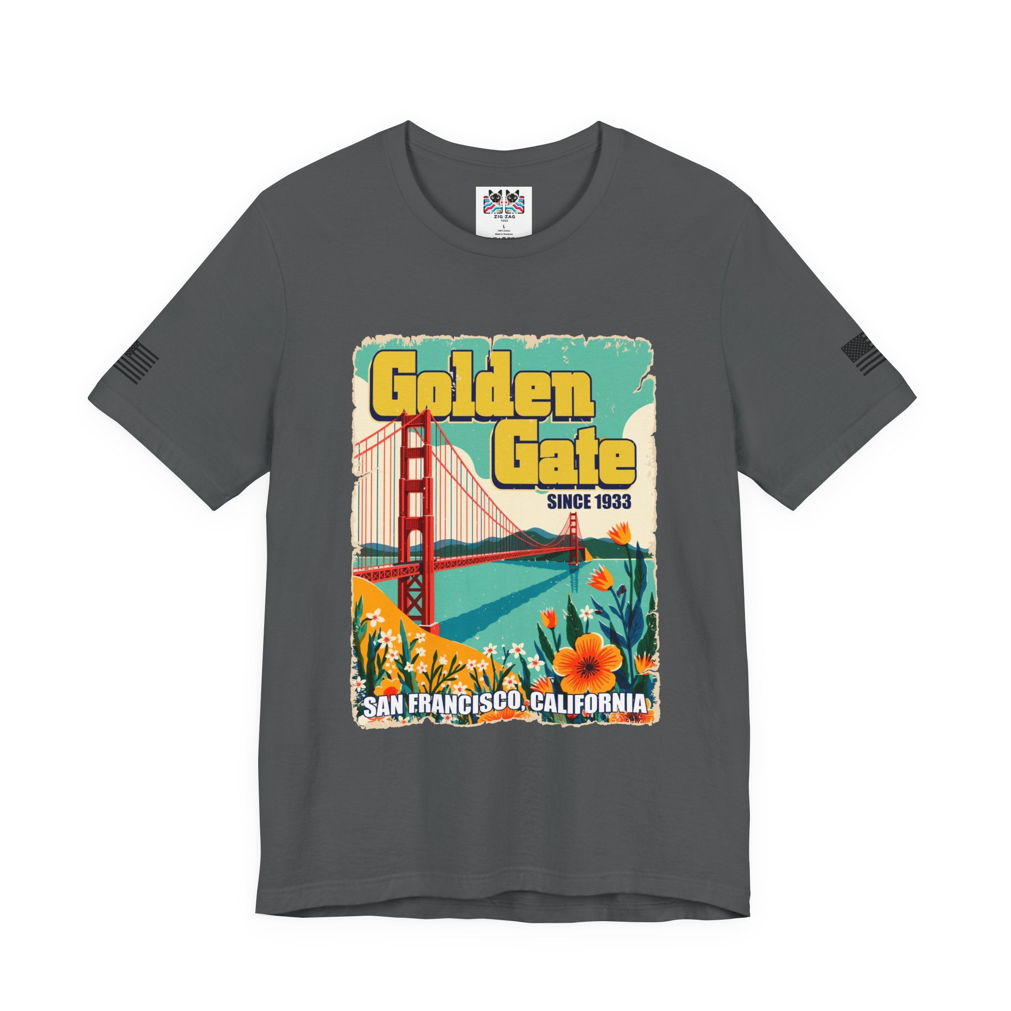 Golden Gate Bridge Since 1933 T-Shirt – Retro Floral Vintage Poster Style Graphic Tee San Francisco California