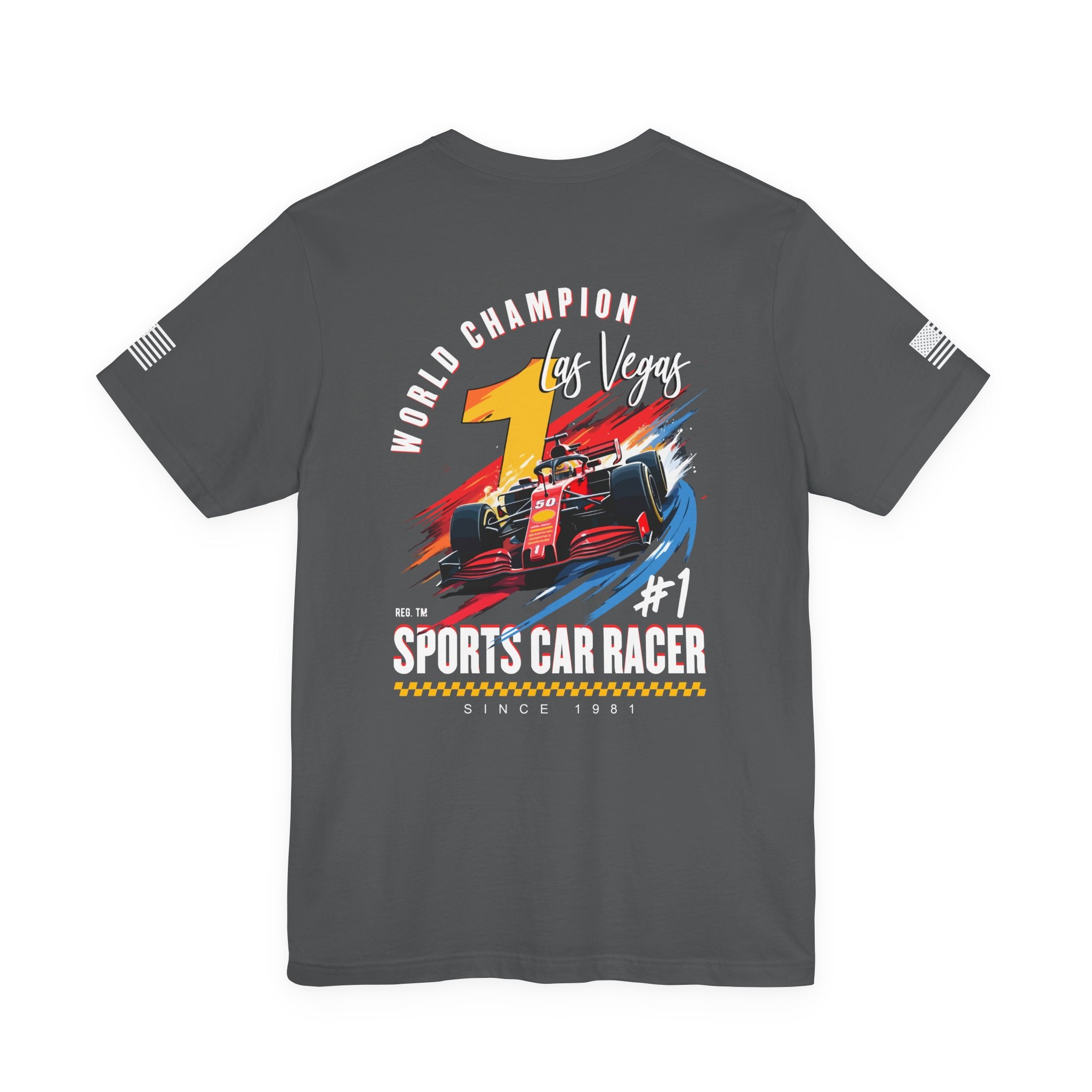 Las Vegas World Champion Sports Car Racer Front & Back T-Shirt – Formula Racing Graphic Tee