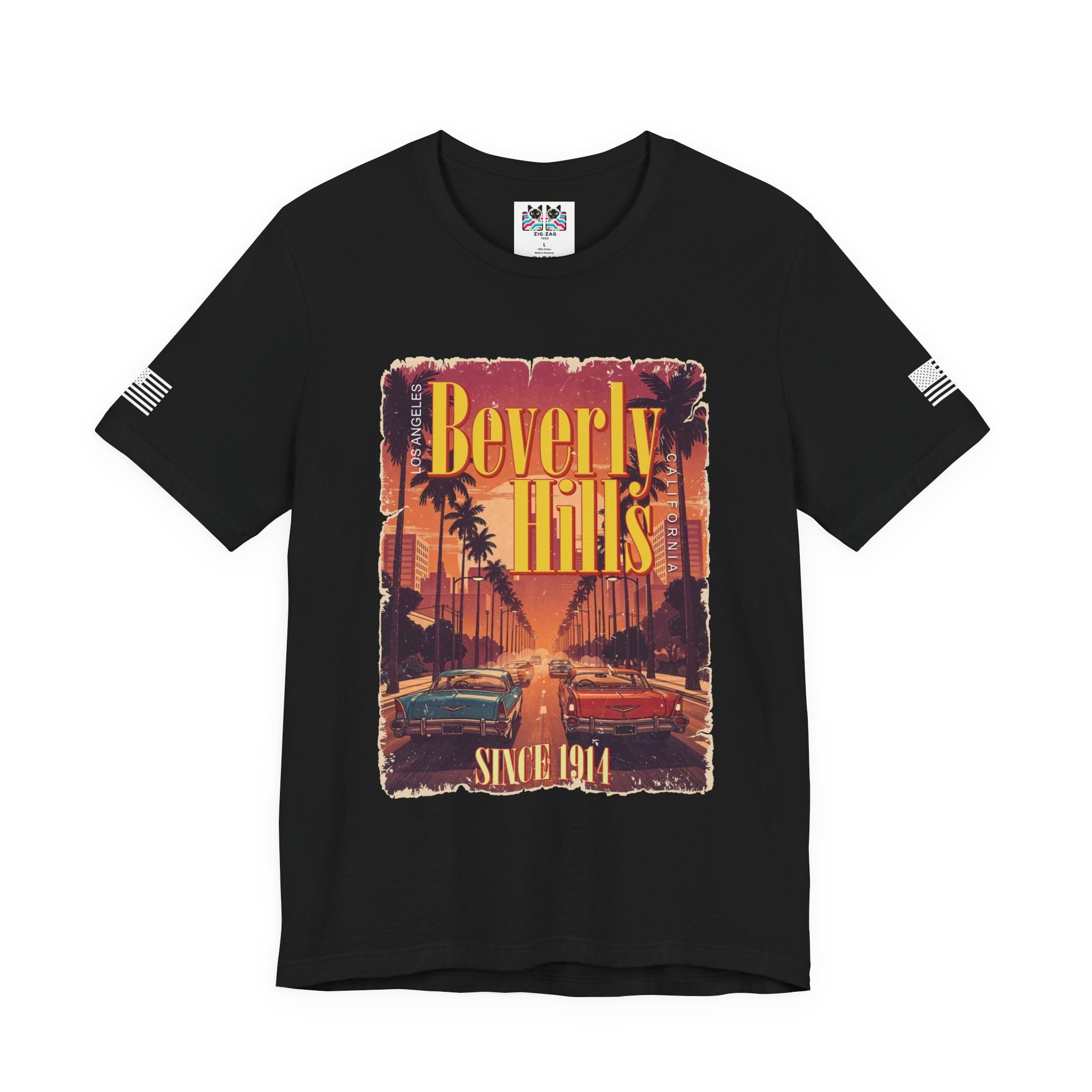 Beverly Hills Los Angeles California T-Shirt – Since 1914 Classic Cars Sunset Street Tee