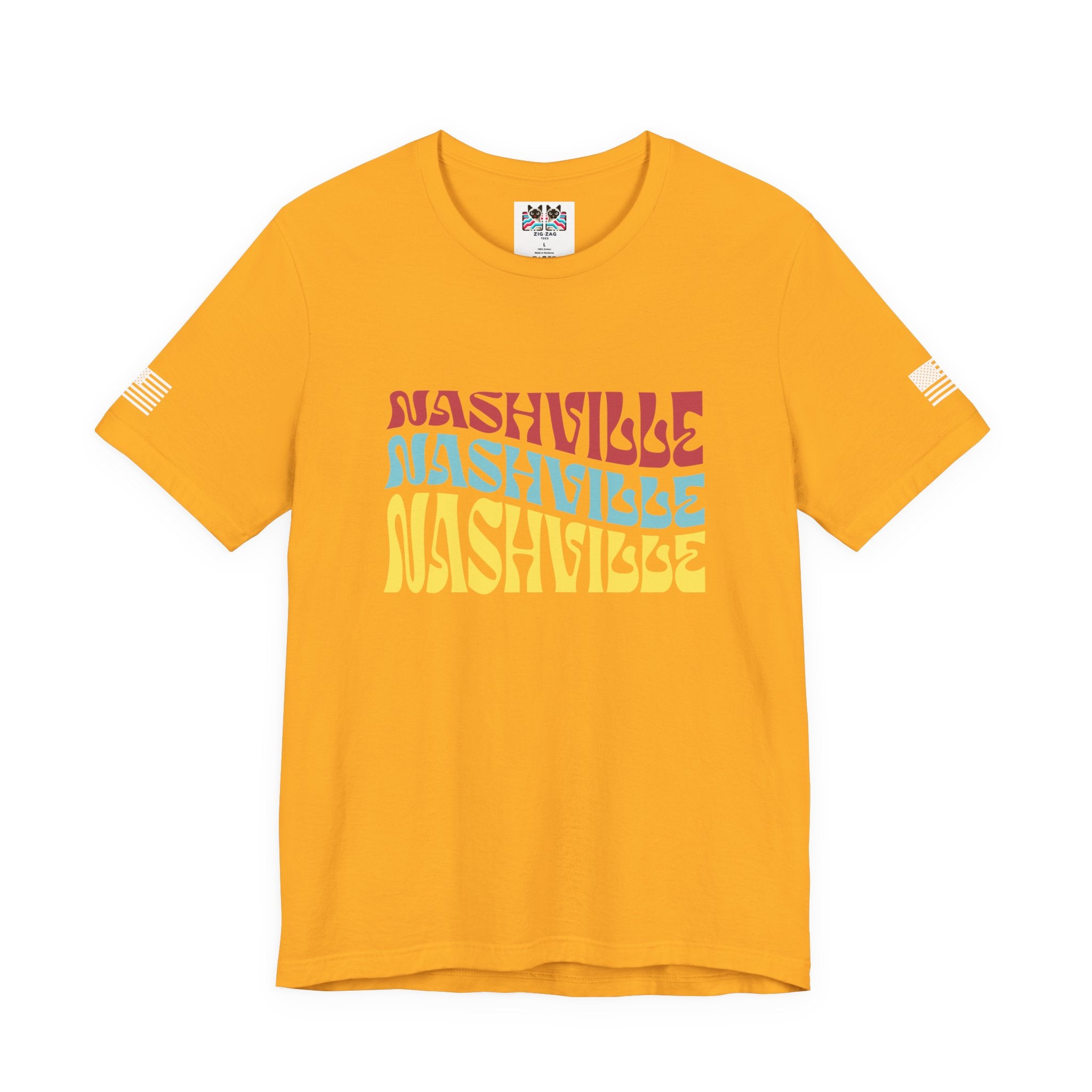 Nashville Retro Wavy Repeat T-Shirt – Groovy 70s Style Triple Color Typography Tee