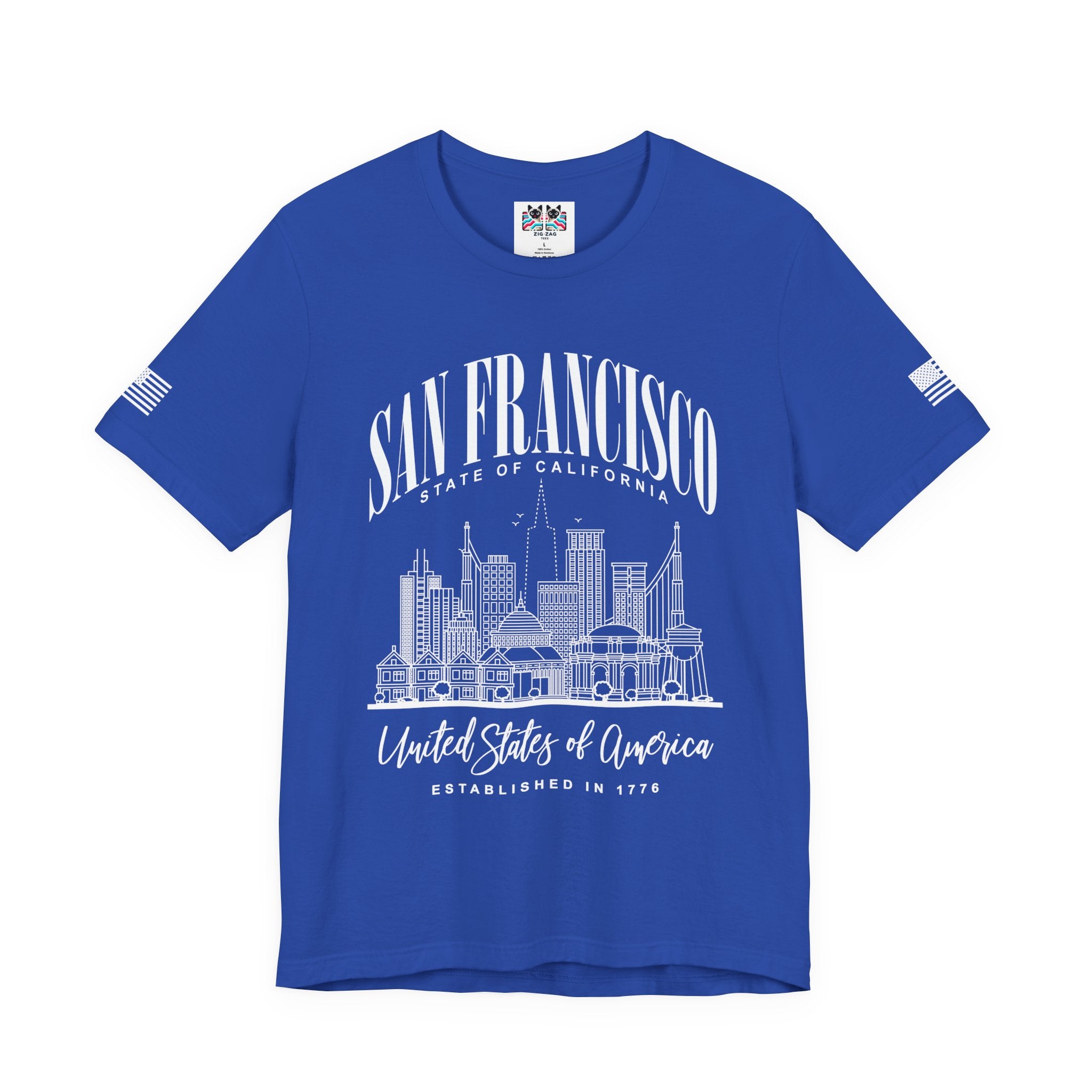 San Francisco State of California T-Shirt – Detailed Skyline Outline Established 1776 United States of America Tee