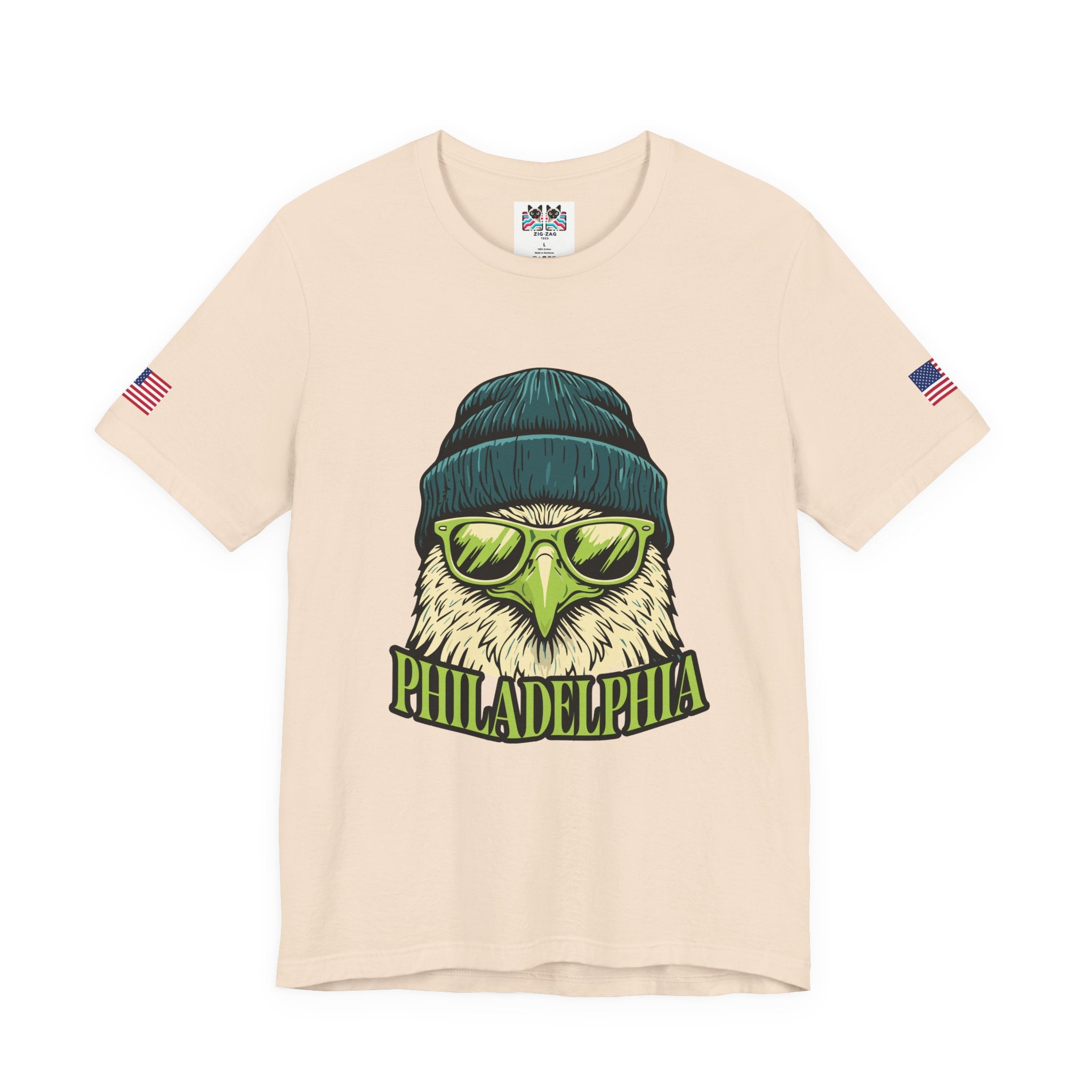 Philadelphia Cool Eagle Beanie Sunglasses Graphic T-Shirt | Funny Philly Football Fan Tee | Eagles Pride Shirt