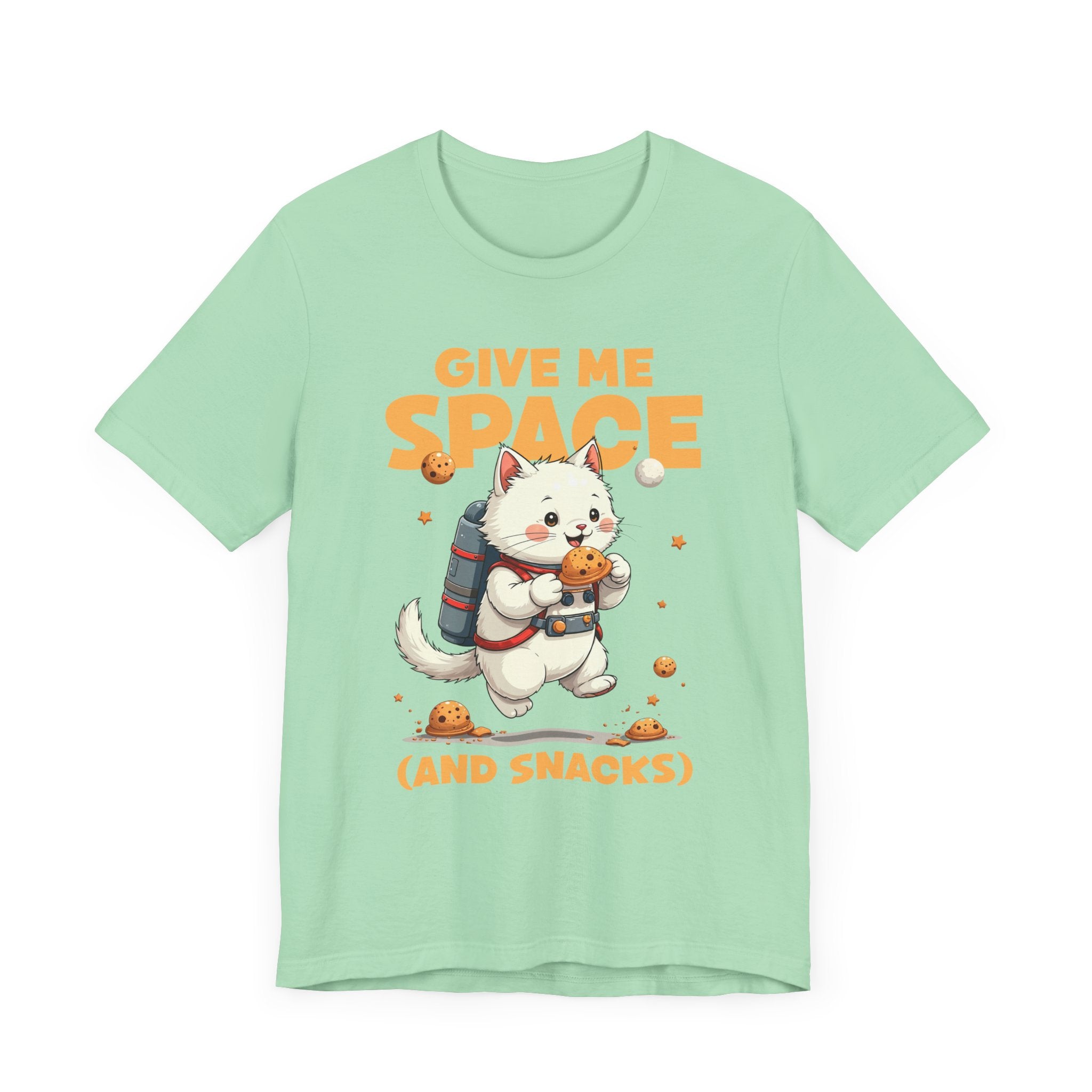 Give Me Space (and Snacks) – Jetpack Cat Walking with Snacks Funny Graphic T-Shirt