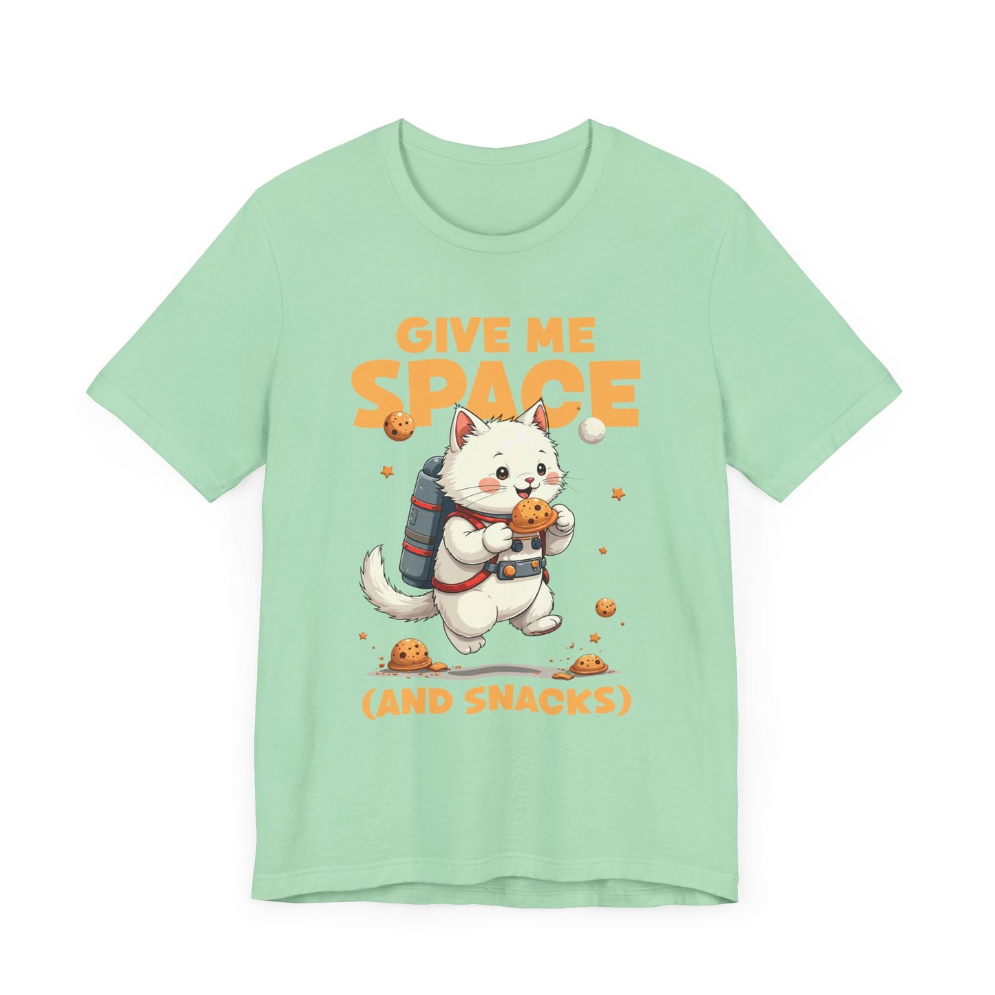 Give Me Space (and Snacks) – Jetpack Cat Walking with Snacks Funny Graphic T-Shirt