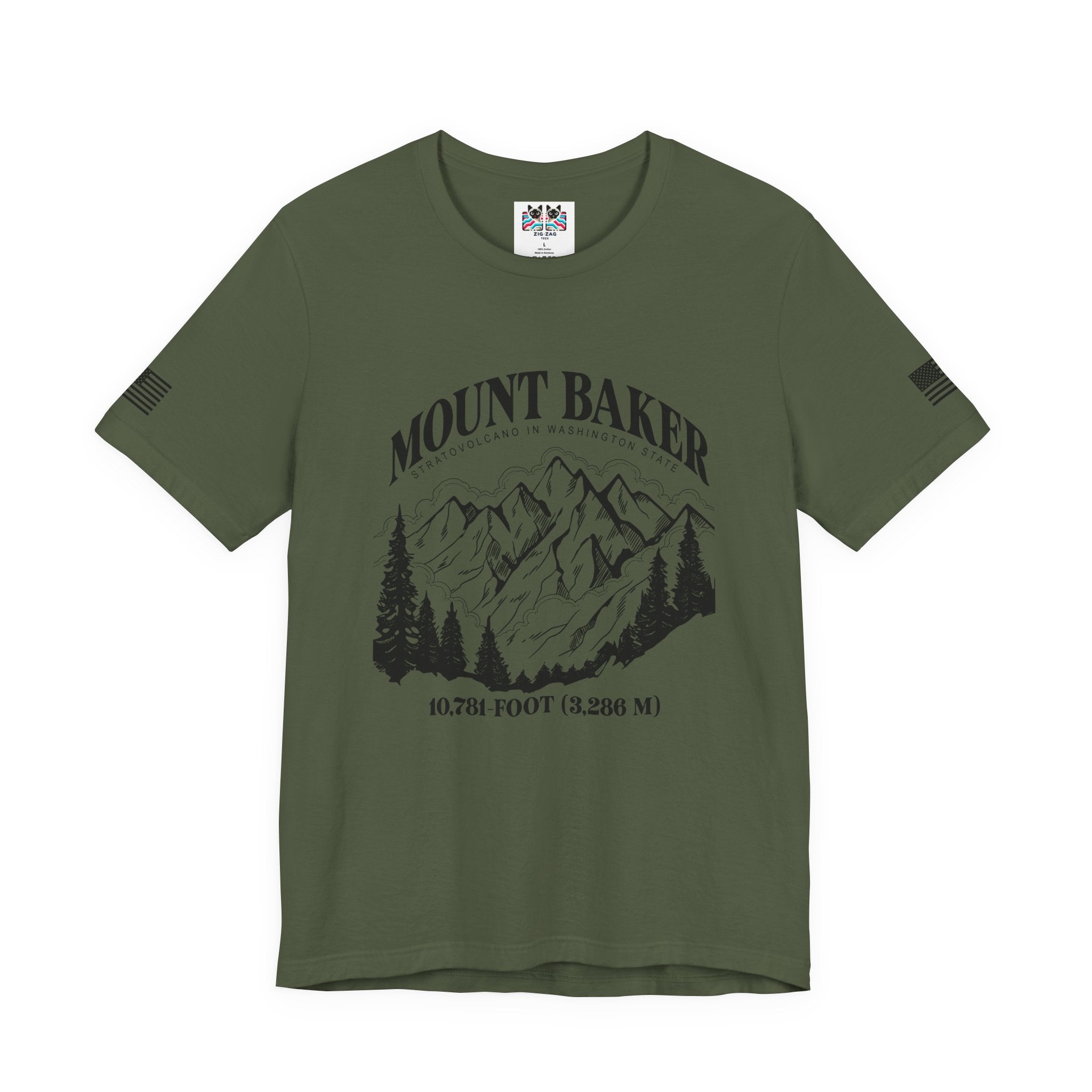 Mount Baker Stratovolcano Washington State 10,781-Foot Graphic T-Shirt | North Cascades Hiking Tee | PNW Mountain Shirt